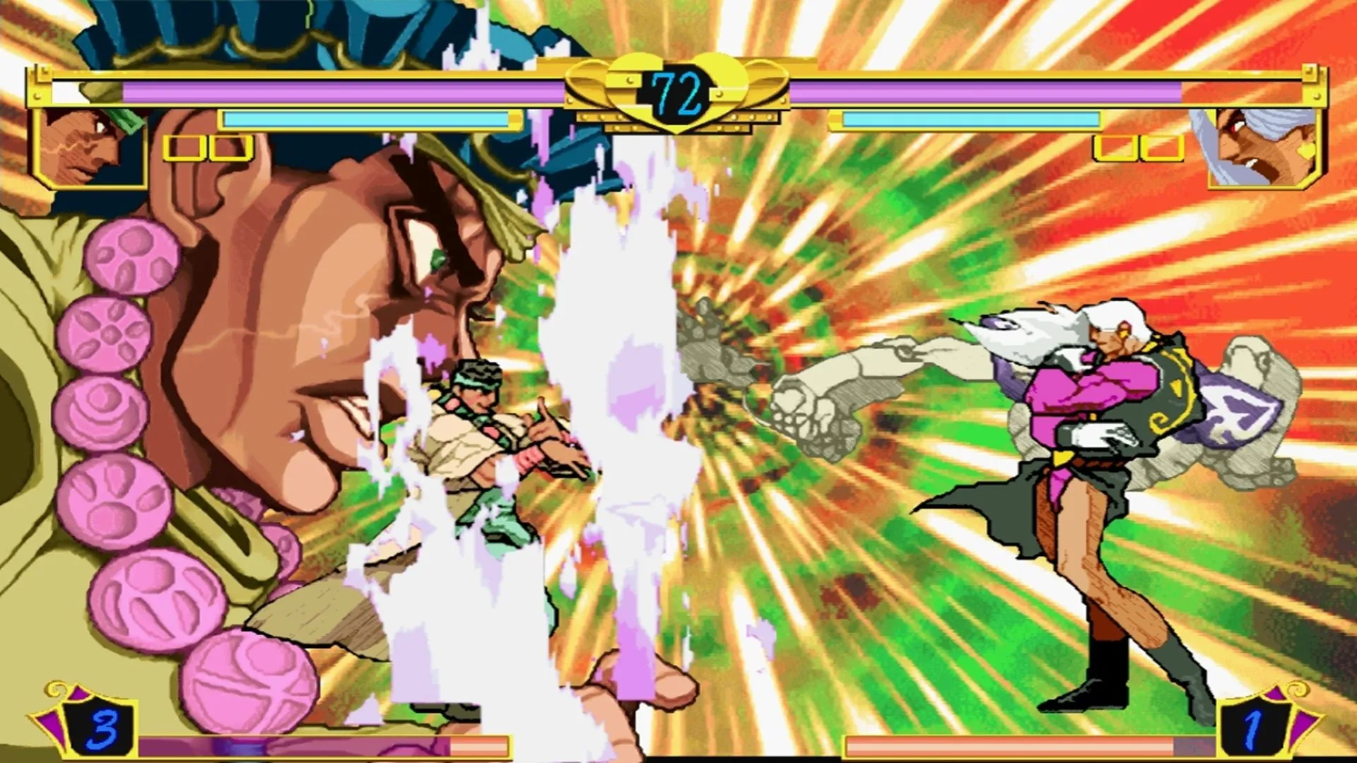 Ảnh chụp màn hình một trận đấu trong game Jojo trên Dreamcast, một console khác cũng có nhiều game hiếm