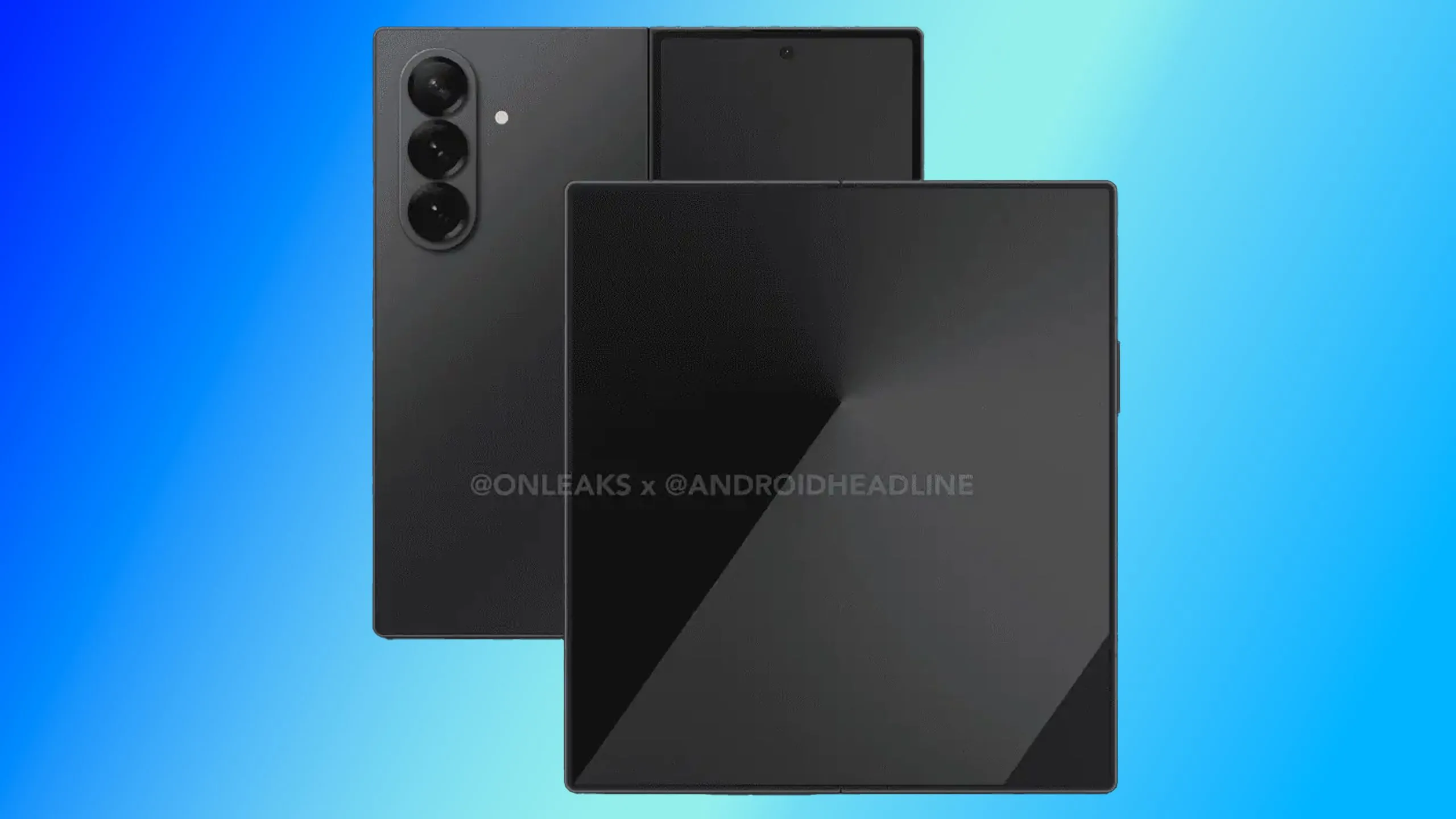 Ảnh rò rỉ thiết kế Samsung Galaxy Z Fold 7 trên nền xanh
