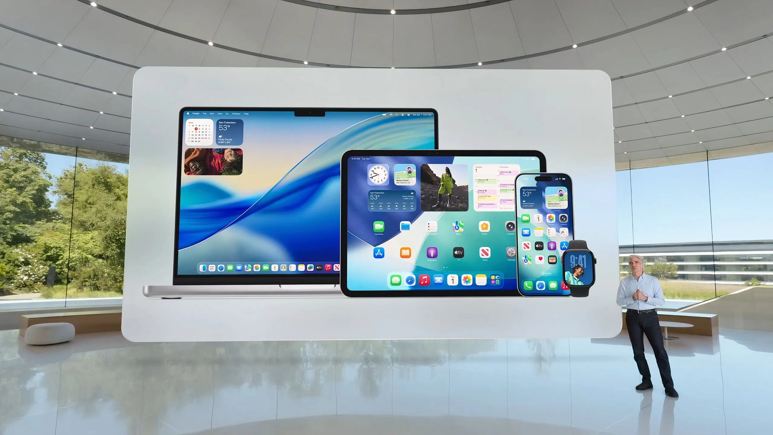 Hình ảnh chính thức sự kiện WWDC 2025 của Apple nơi giới thiệu iOS 26 và thiết kế Liquid Glass.