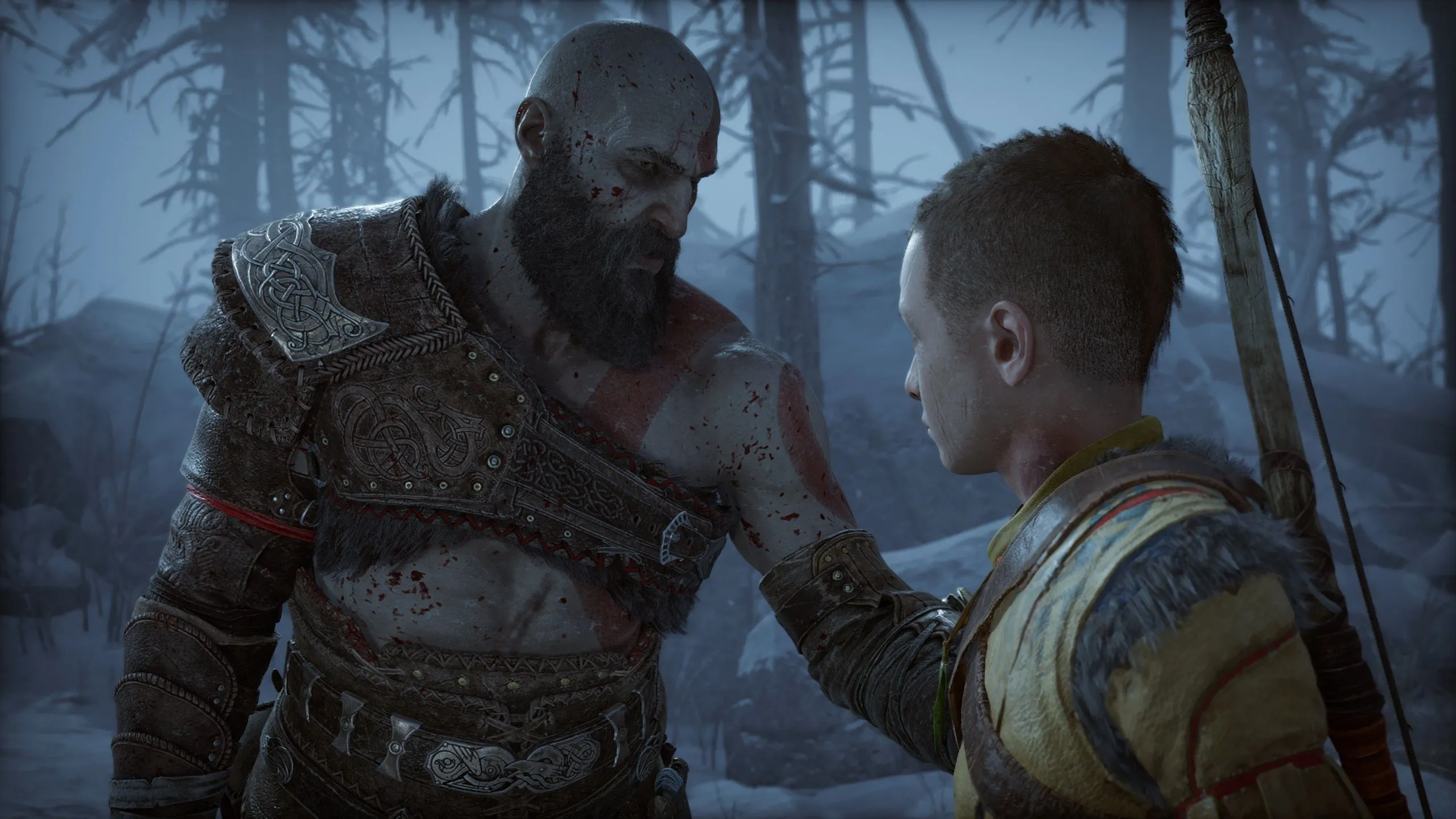 Kratos và Atreus trong God of War Ragnarök, game hay trên PS5 và PS Plus Premium.