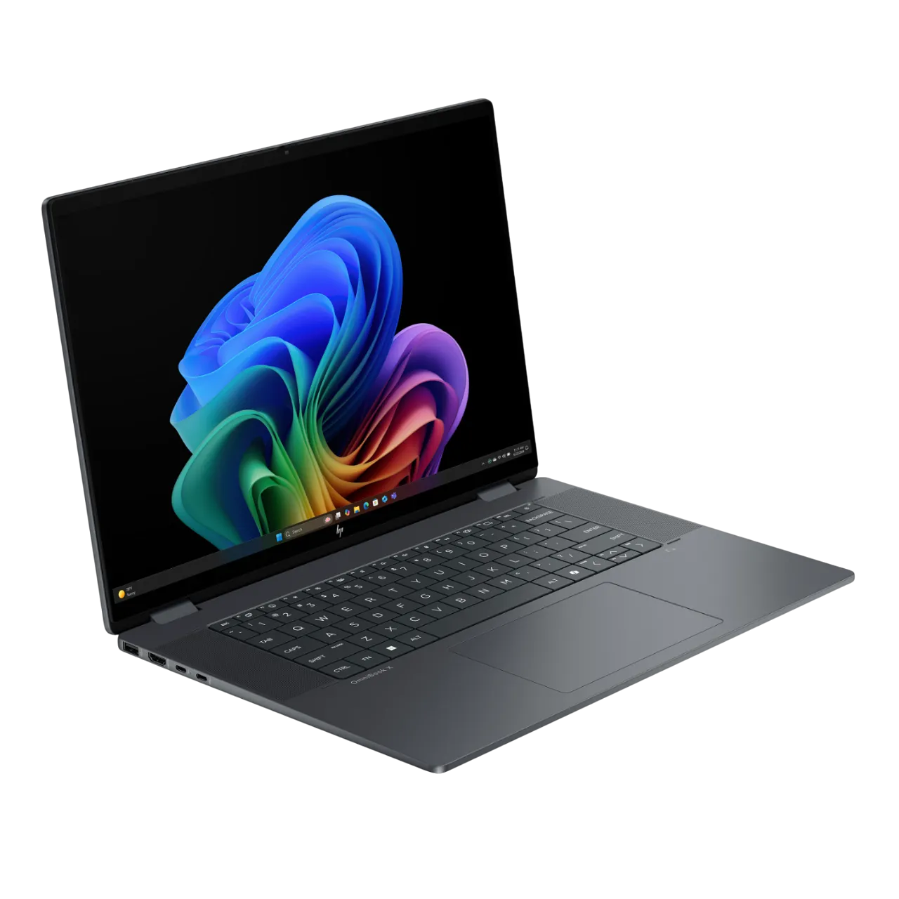 Laptop HP OmniBook X Flip ở chế độ gập 360 độ, thể hiện tính năng 2 trong 1
