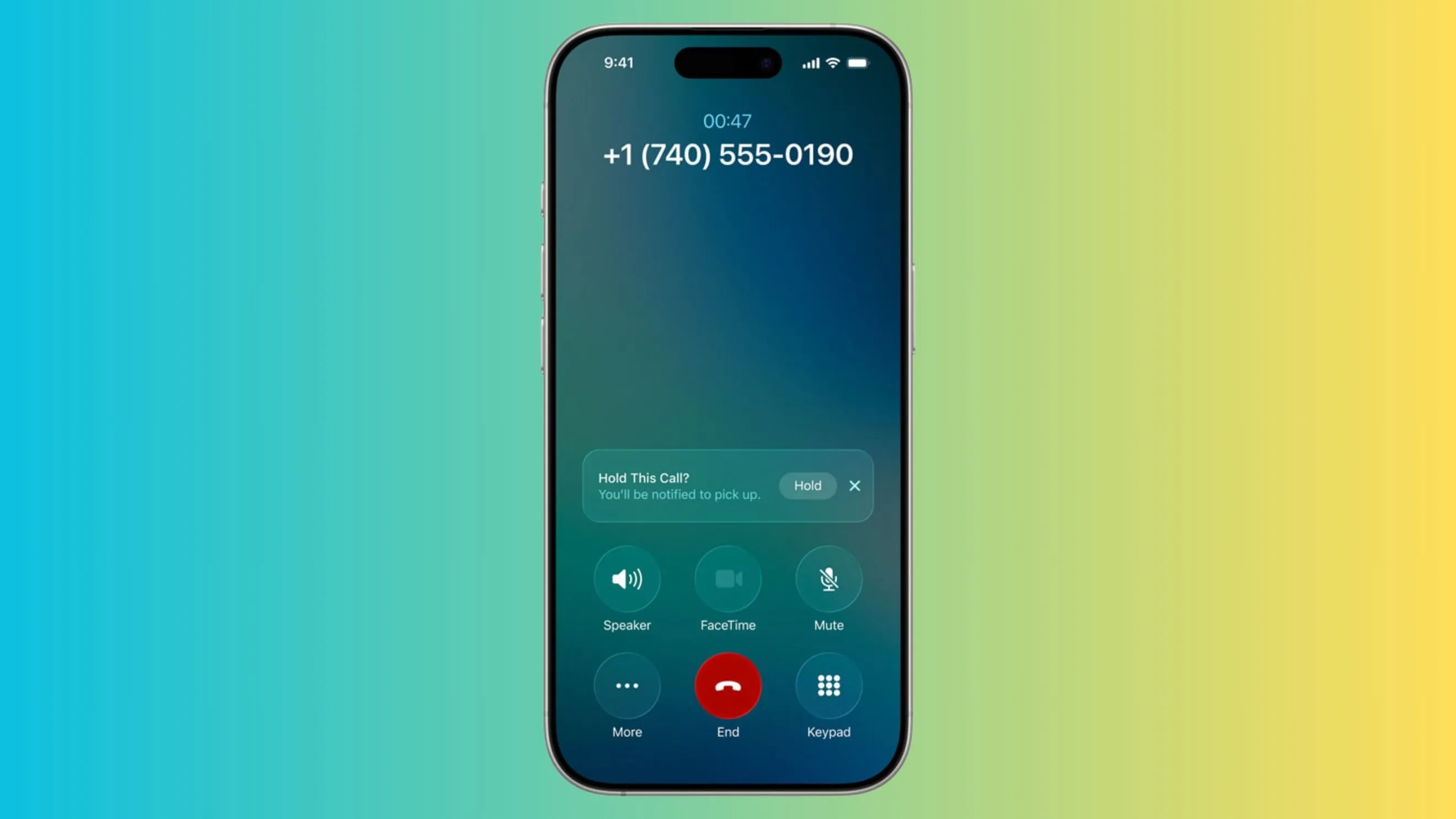 Màn hình tính năng Hỗ trợ chờ máy (Hold Assist) trên hệ điều hành iOS 26 của Apple.