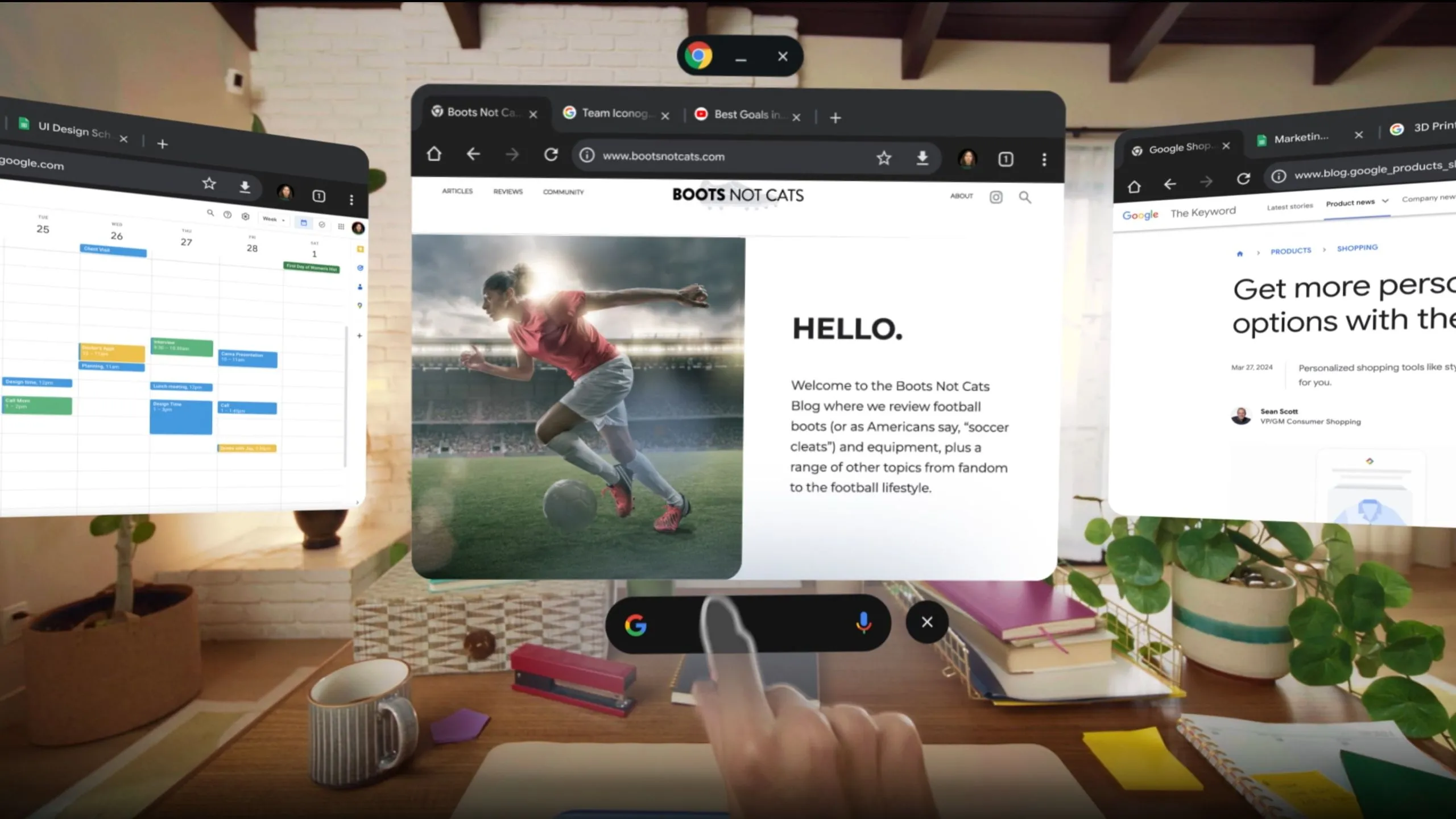 Minh họa Google Chrome chạy trên nền tảng Android XR, gợi ý hướng hợp tác tiềm năng trong tương lai của Google và Samsung.