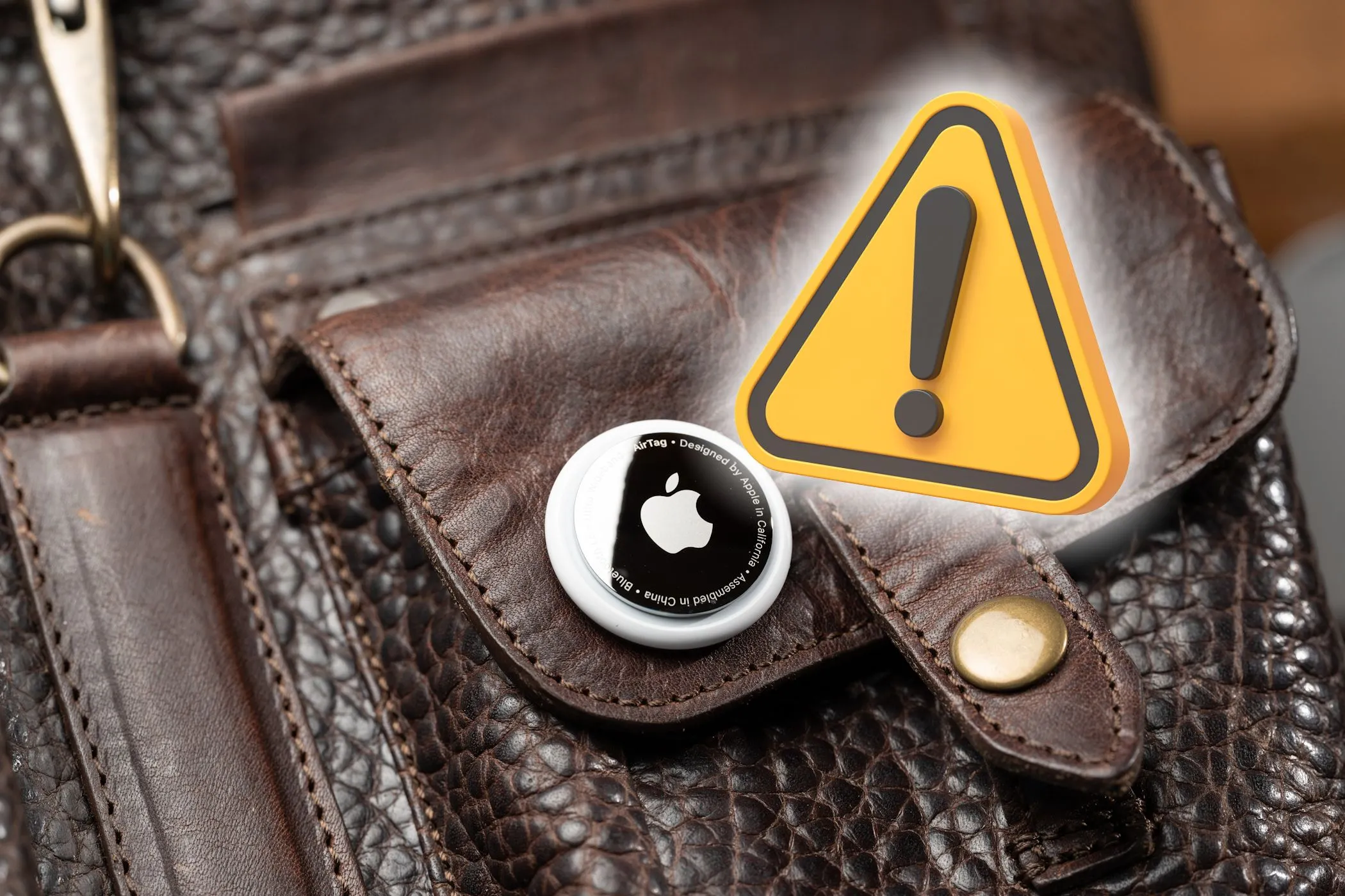 AirTag Apple với biểu tượng cảnh báo trên màn hình điện thoại, tượng trưng cho tính năng an ninh và cảnh báo.