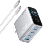 Bộ sạc nhanh Anker 140W đa cổng màu xám với chấu gập