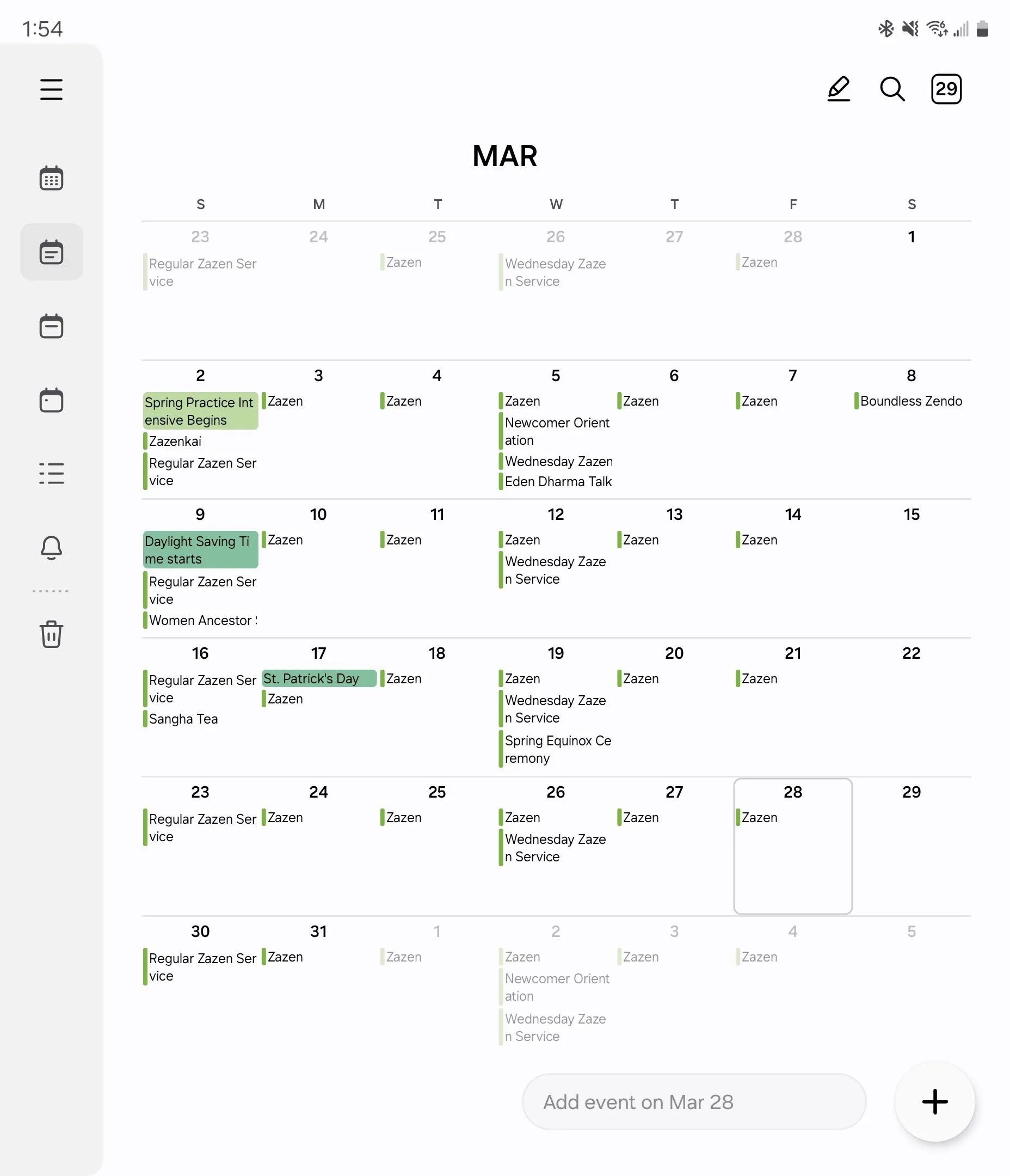 Chế độ xem tháng trên Samsung Calendar Galaxy Z Fold 6