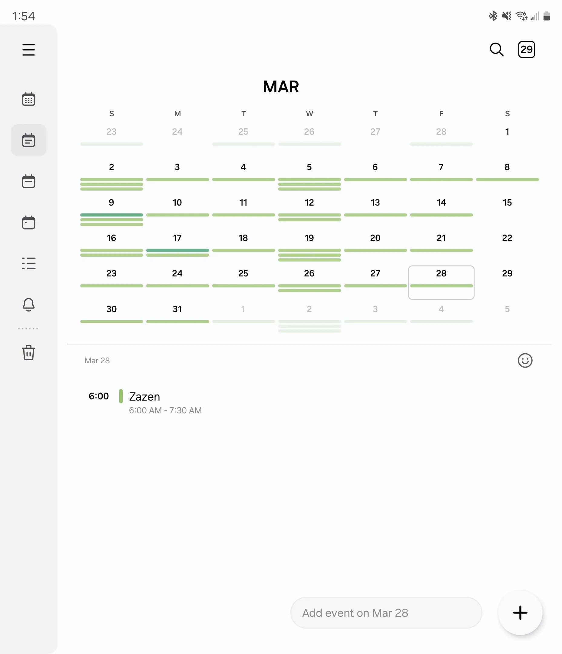 Chế độ xem tháng và ngày trên Samsung Calendar Galaxy Z Fold 6