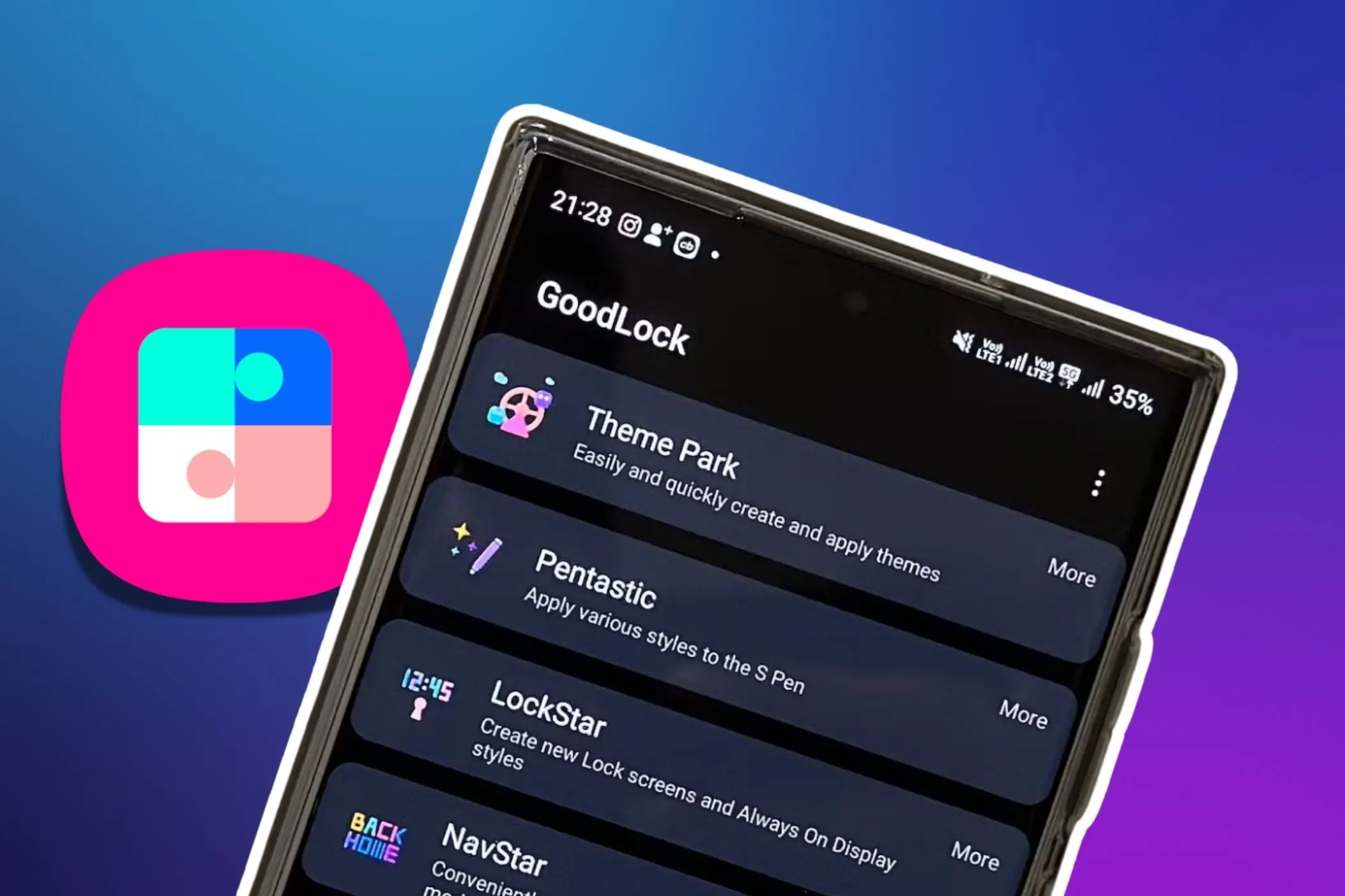Điện thoại Samsung hiển thị ứng dụng Good Lock và biểu tượng NotiStar giúp quản lý lịch sử thông báo