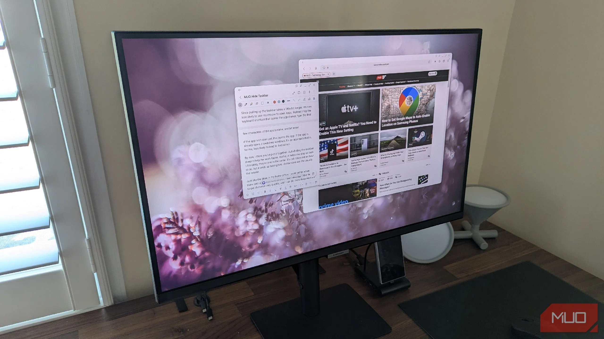 Giao diện Samsung DeX trên màn hình máy tính, biến điện thoại Samsung thành trung tâm máy tính để bàn