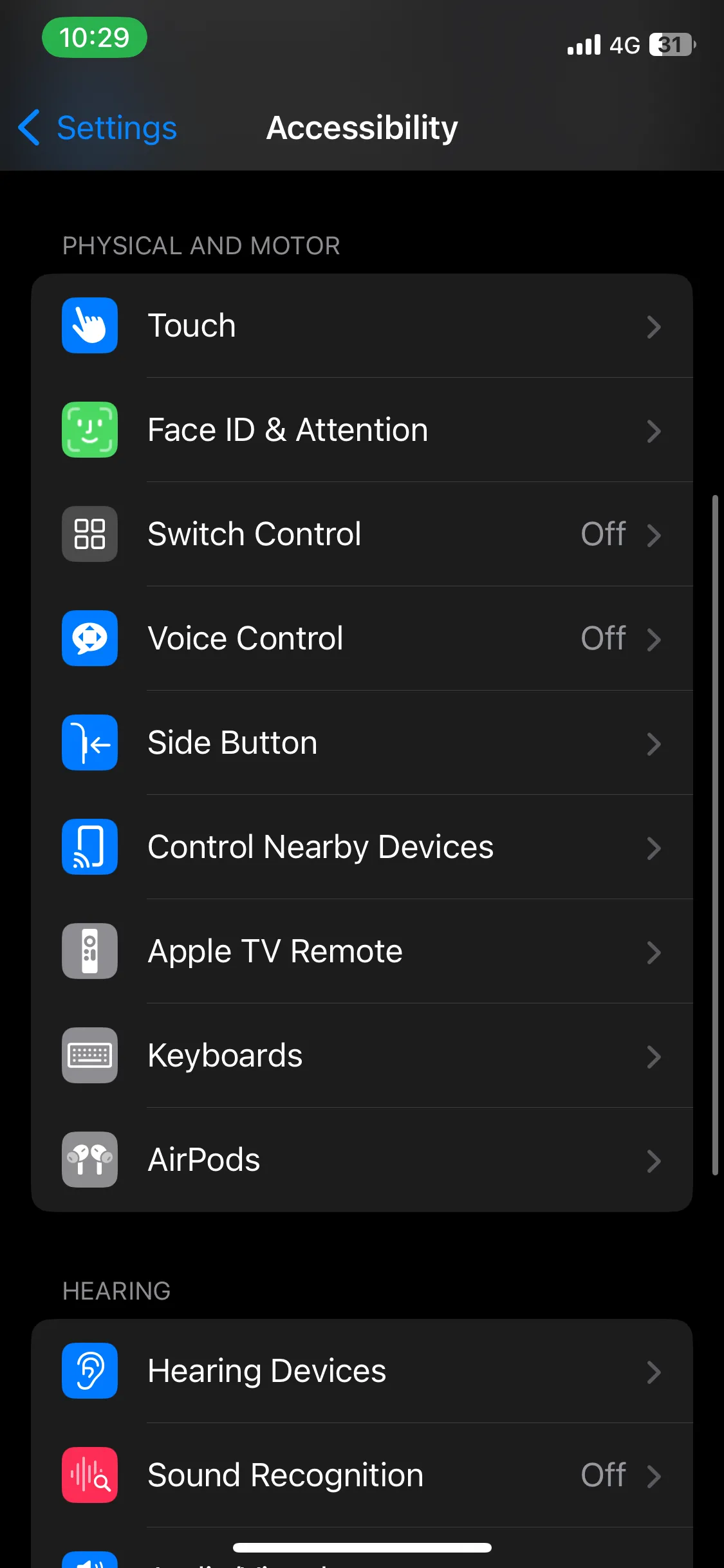 Màn hình cài đặt Trợ năng (Accessibility) trên iOS, nơi điều chỉnh các tùy chọn tối ưu trải nghiệm iPhone.
