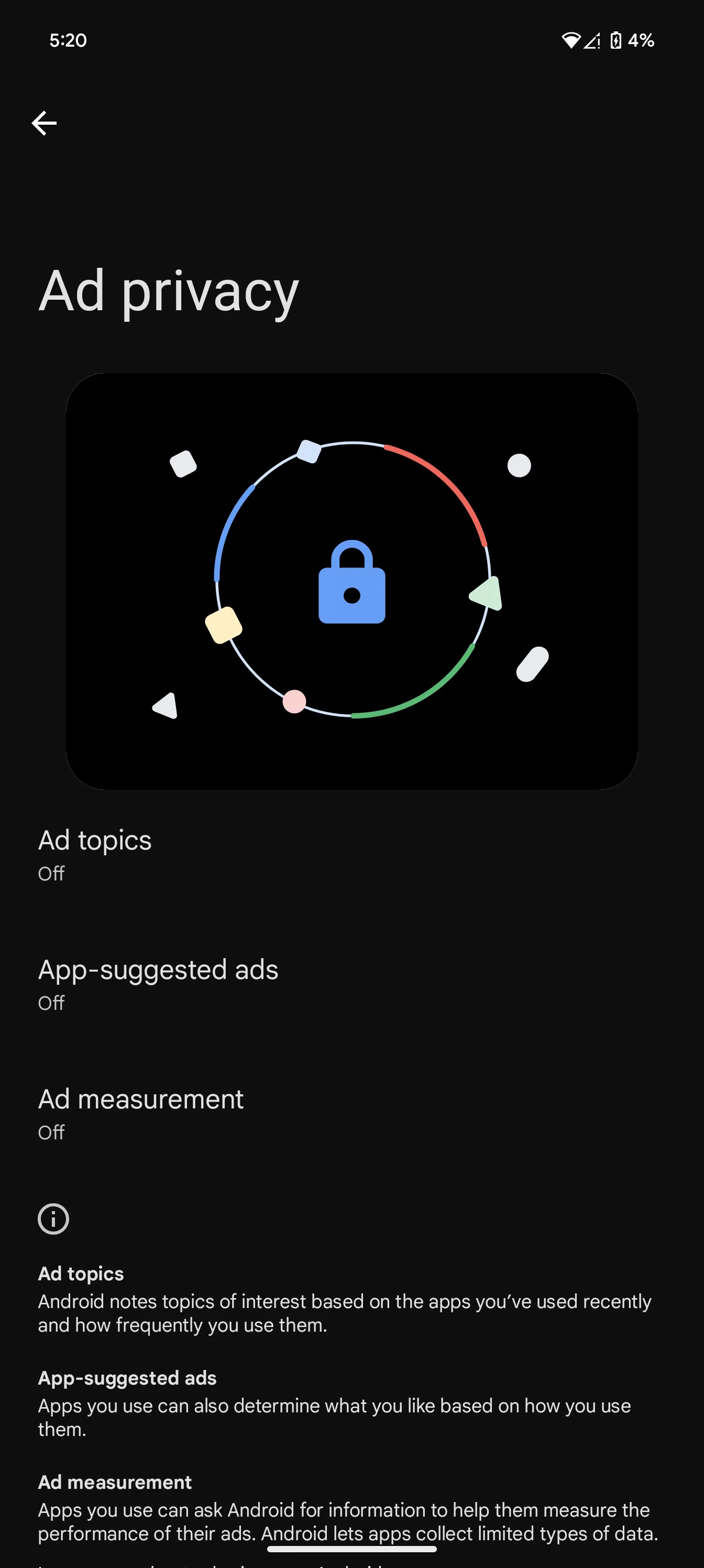 Màn hình cài đặt tùy chọn quảng cáo cá nhân hóa trên Android