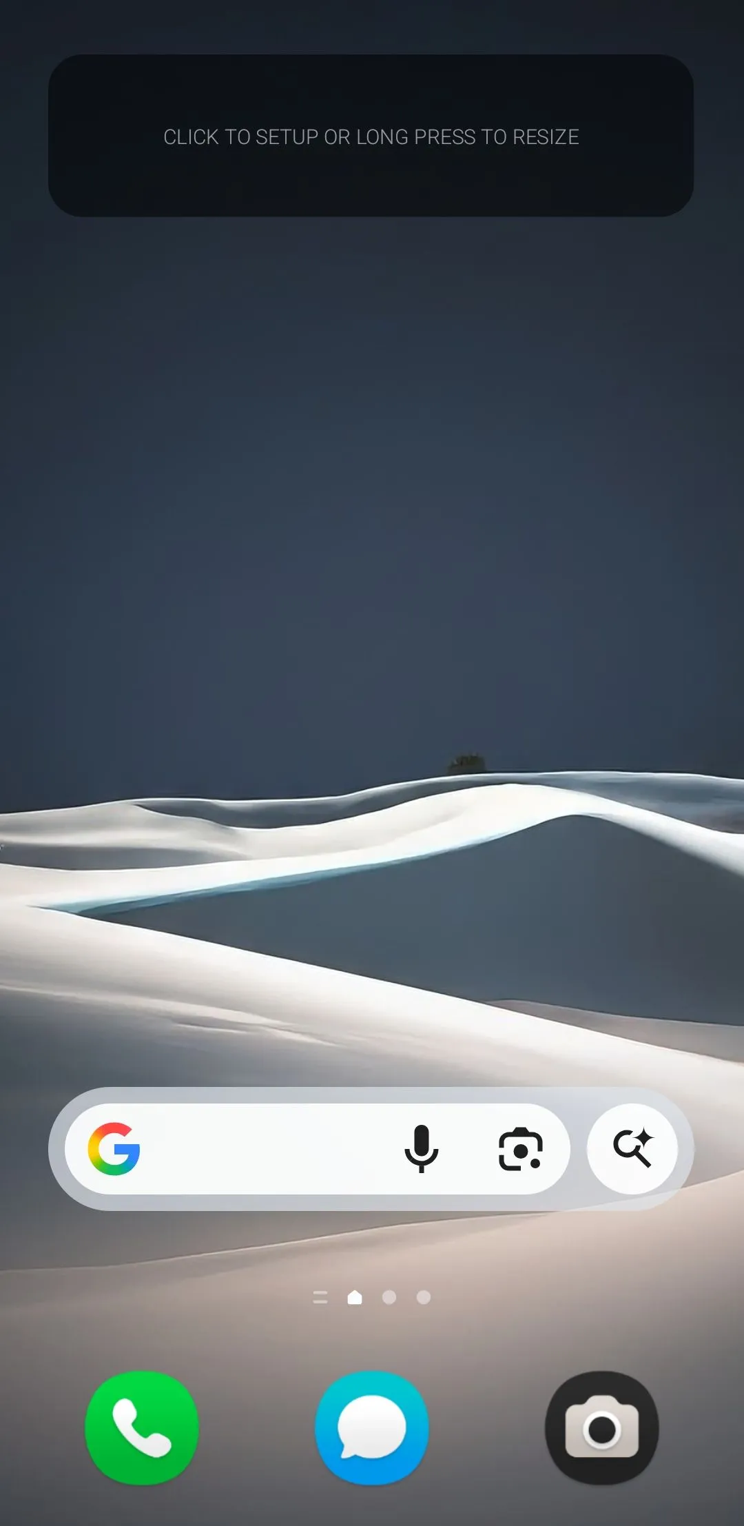 Một widget KWGT trống được thêm vào màn hình chính điện thoại Samsung Galaxy, sẵn sàng để tùy chỉnh