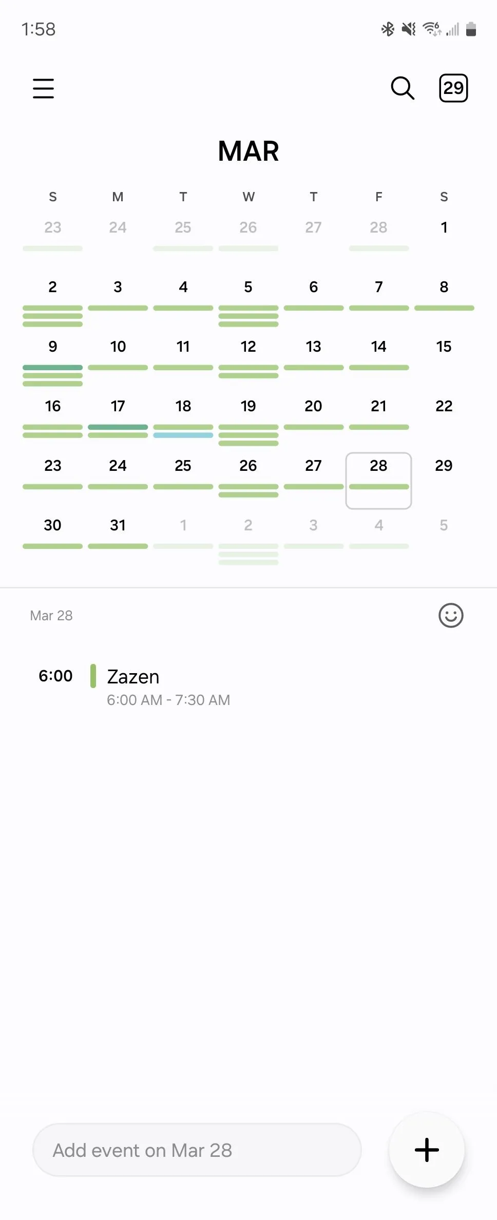 Ứng dụng Samsung Calendar với trường nhập liệu ở cuối