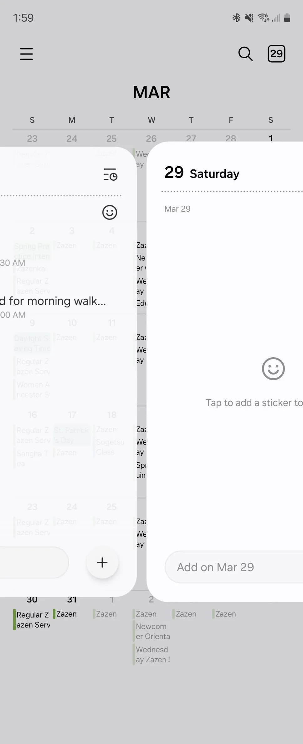 Vuốt giữa hai sự kiện trong Samsung Calendar