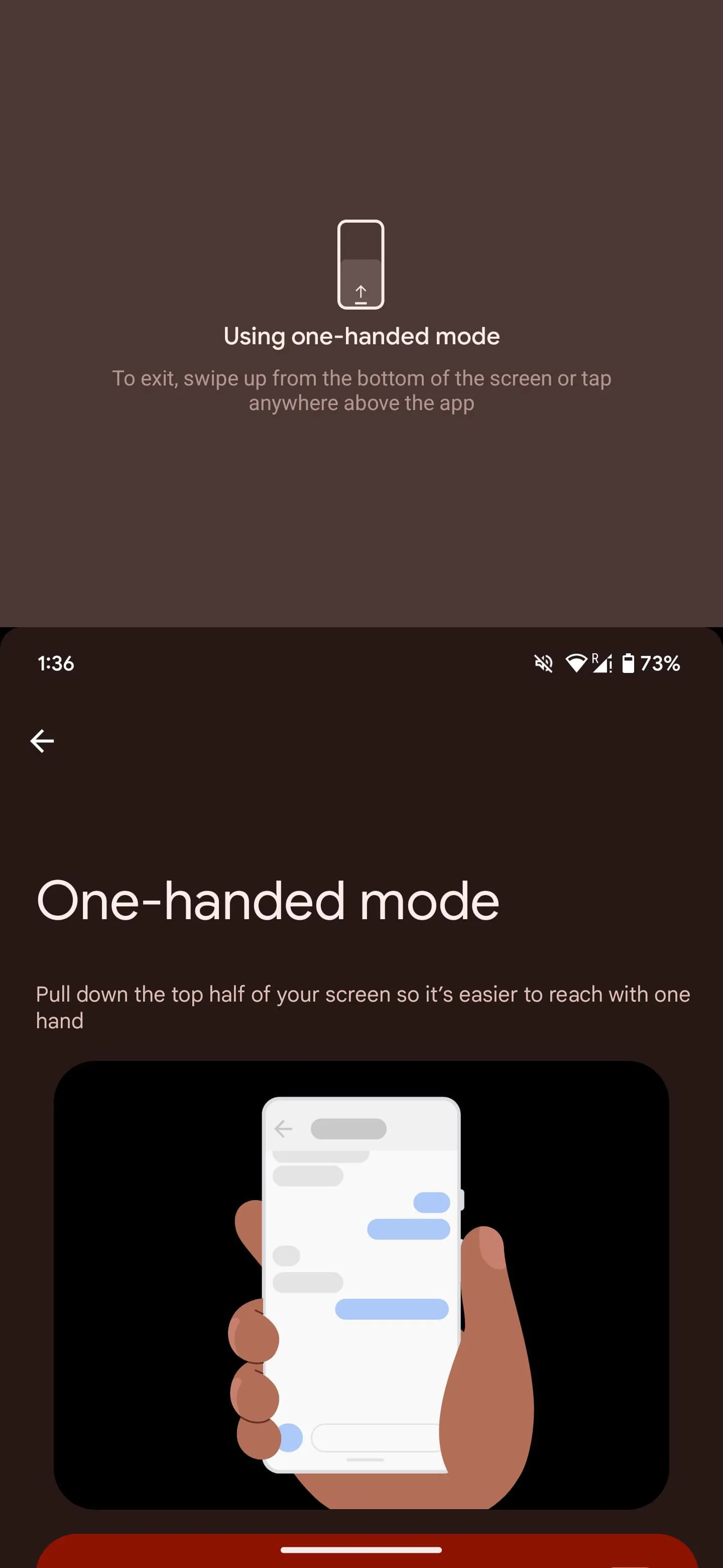 Vuốt từ cạnh dưới màn hình để kích hoạt Chế độ Một tay (One-Handed Mode) trên Android.