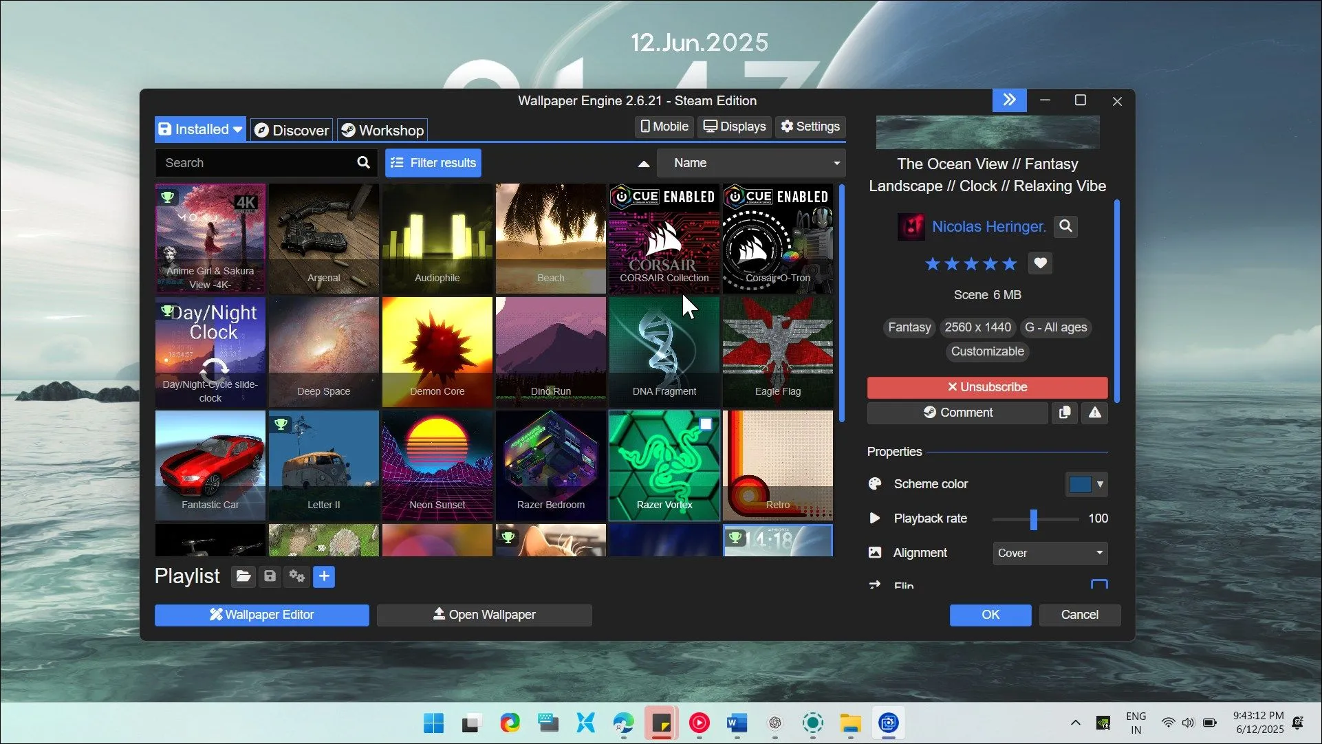 Wallpaper Engine chạy trên Windows 11 với giao diện hình nền động