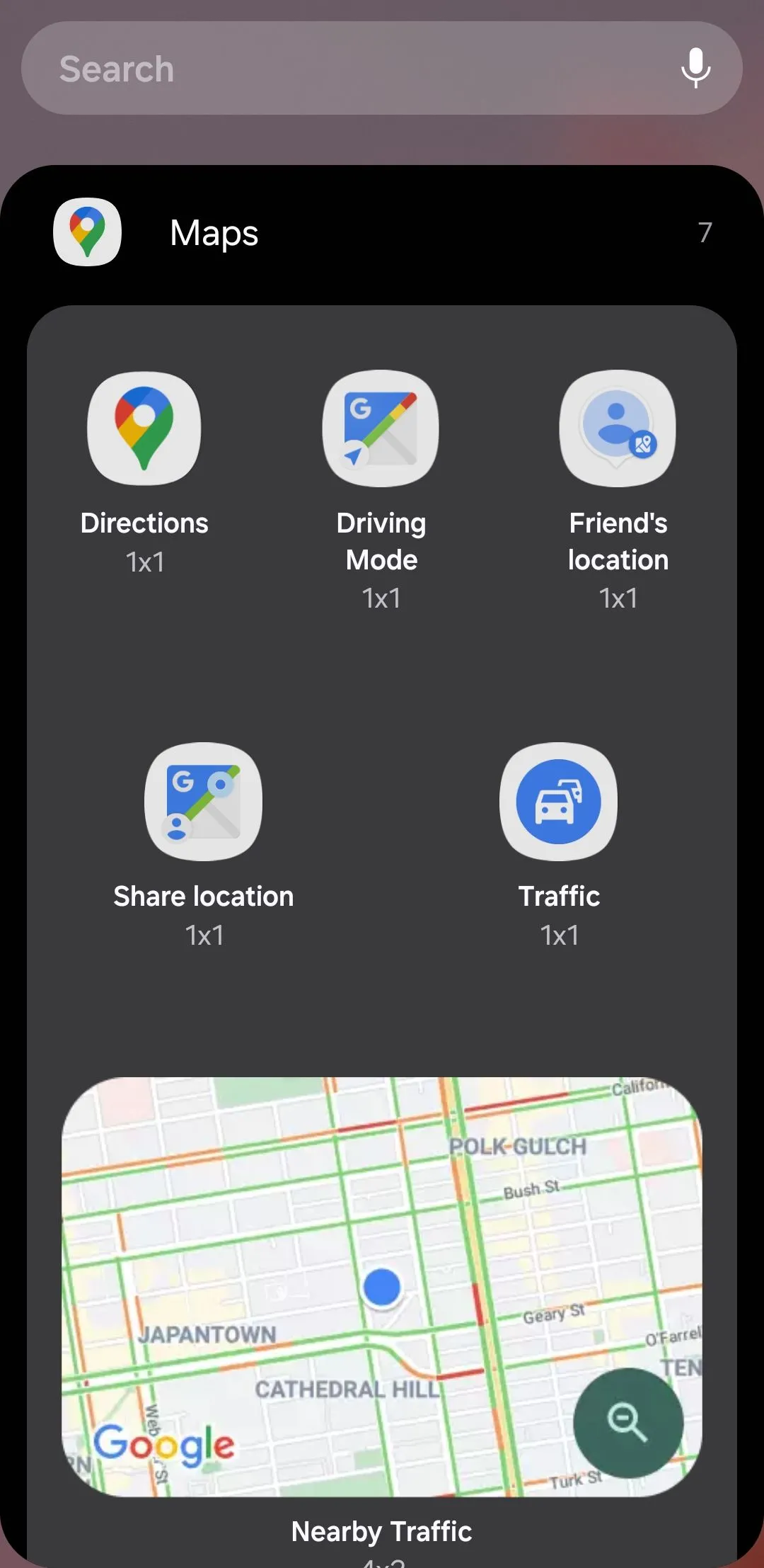 Widget Google Maps trên Android cung cấp thông tin giao thông gần đây theo thời gian thực