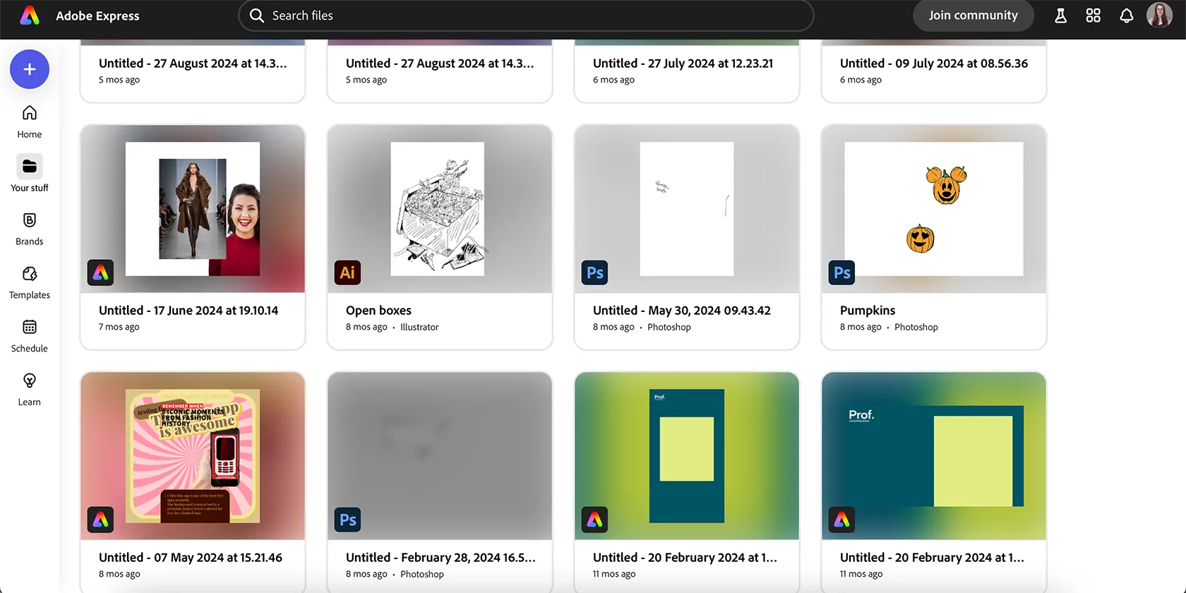 Adobe Express hiển thị tích hợp các công cụ Adobe khác