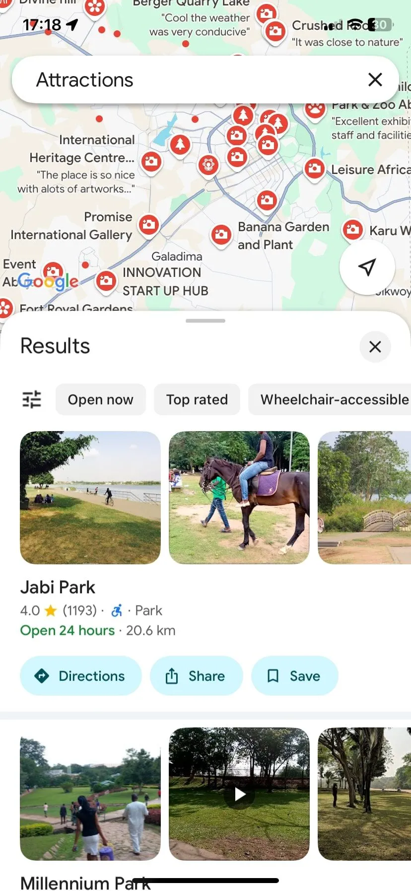 Bản đồ Google Maps hiển thị các điểm tham quan tại Abuja