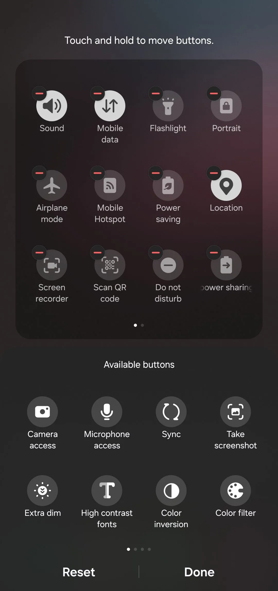 Bảng cài đặt nhanh ở chế độ chỉnh sửa trên Android, cho phép người dùng thêm hoặc sắp xếp lại các nút chức năng