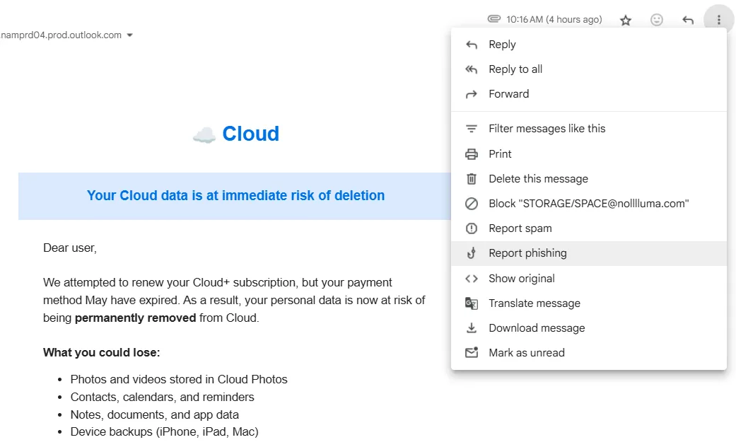Báo cáo email lừa đảo trong Gmail