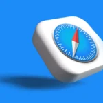 Biểu tượng trình duyệt Safari trên nền xanh, thể hiện sự tích hợp sâu với hệ sinh thái iOS của Apple