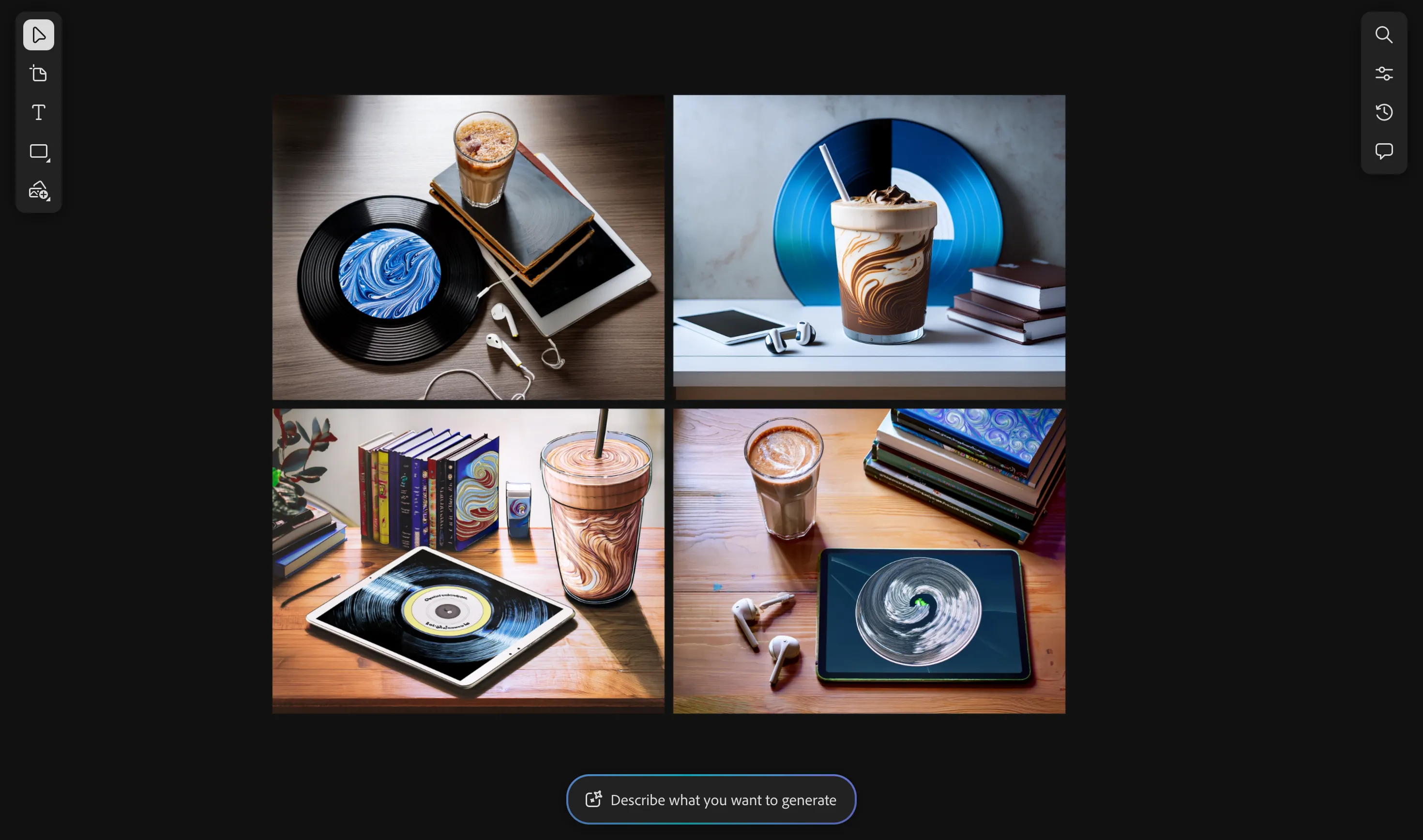 Bốn hình ảnh được tạo ra từ tính năng Remix của Adobe Firefly Boards, kết hợp các yếu tố từ ảnh gốc