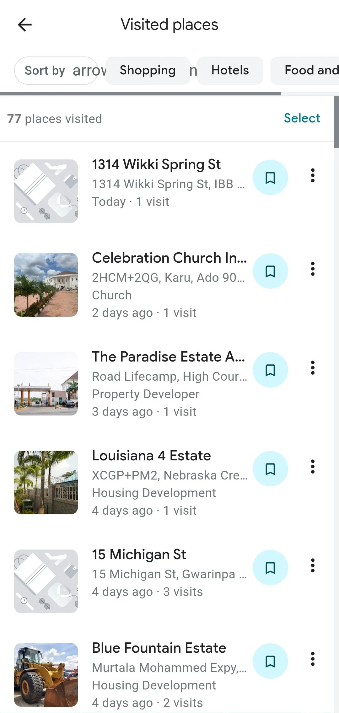 Các địa điểm đã ghé thăm được hiển thị trên Google Maps