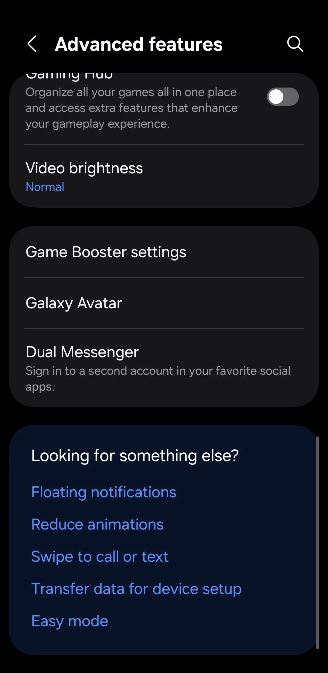 Các tính năng nâng cao trên điện thoại Samsung hiển thị tùy chọn cài đặt Game Booster