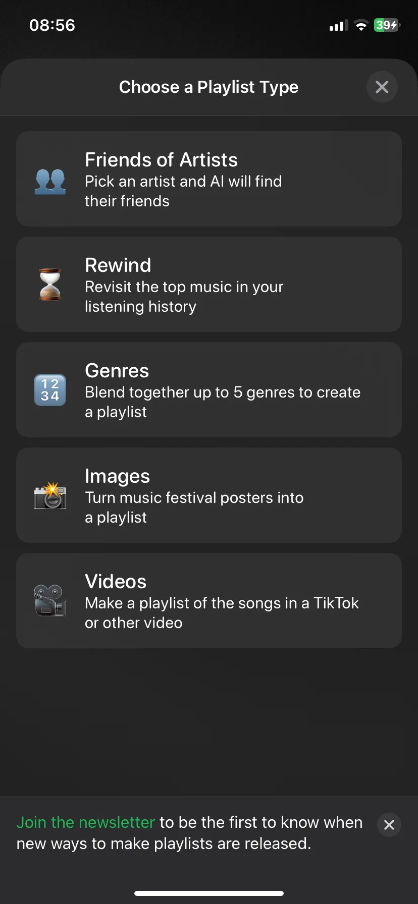 Các tùy chọn tạo playlist trên PlaylistAI