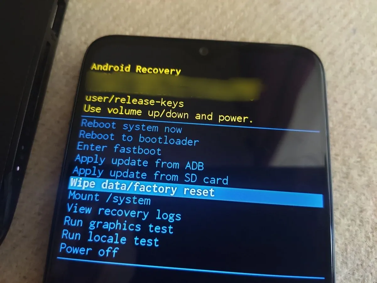 Các tùy chọn trong chế độ khôi phục Android