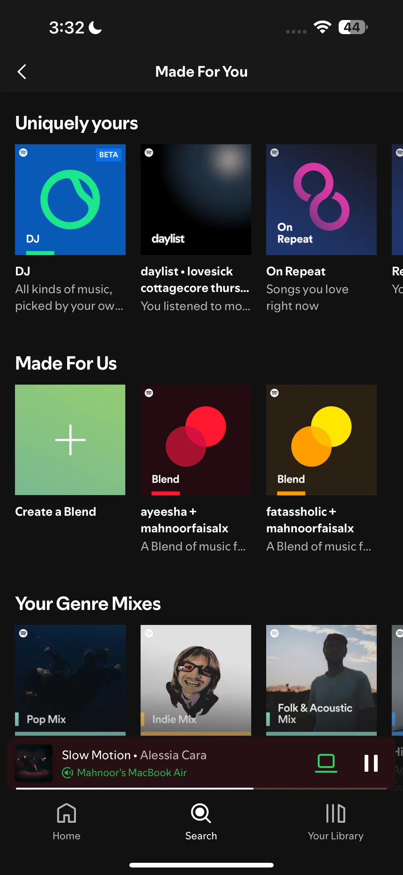 Cách tìm các playlist tự động như Discover Weekly và On Repeat trong mục &quot;Dành cho bạn&quot; trên ứng dụng Spotify.