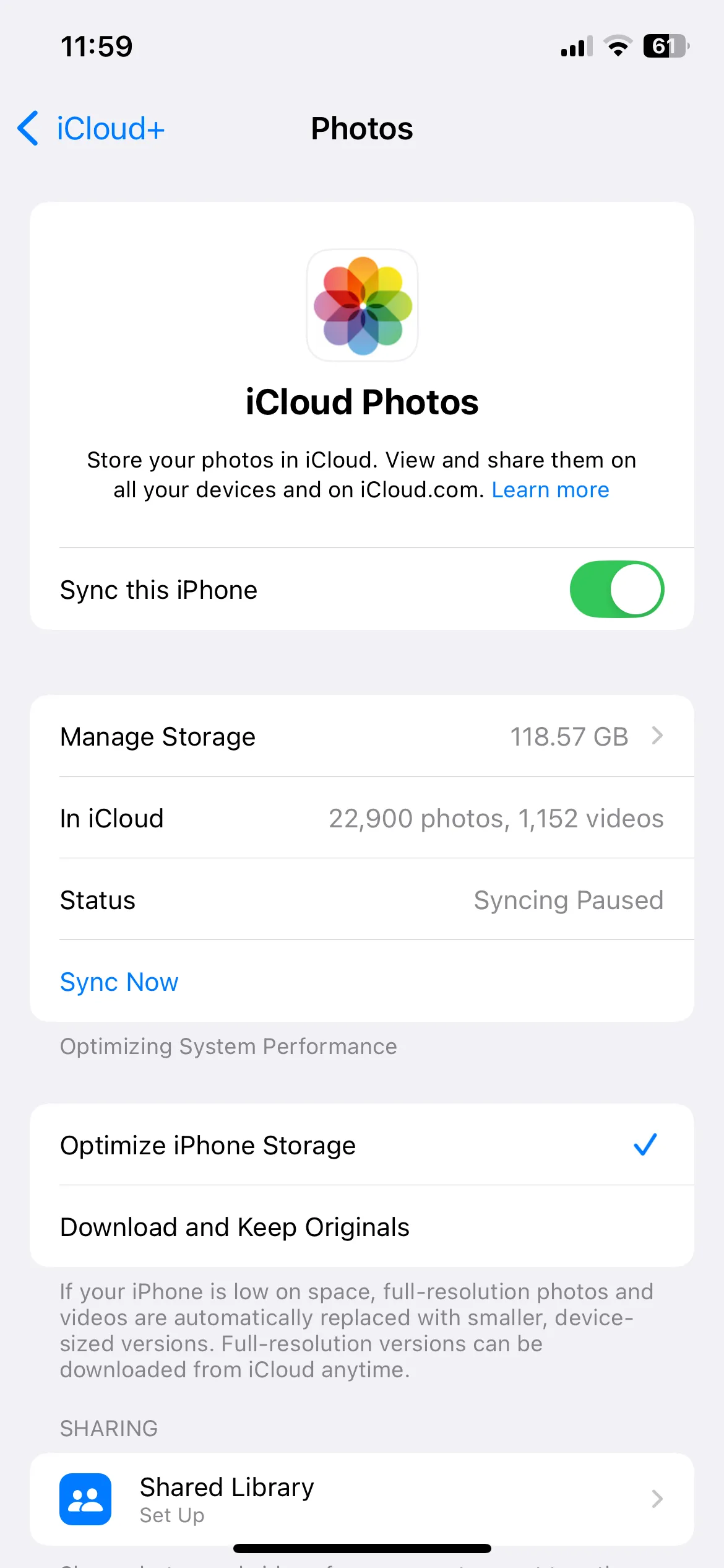 Cài đặt Ảnh iCloud với tùy chọn Tối ưu hóa dung lượng iPhone giúp tăng tốc thiết bị