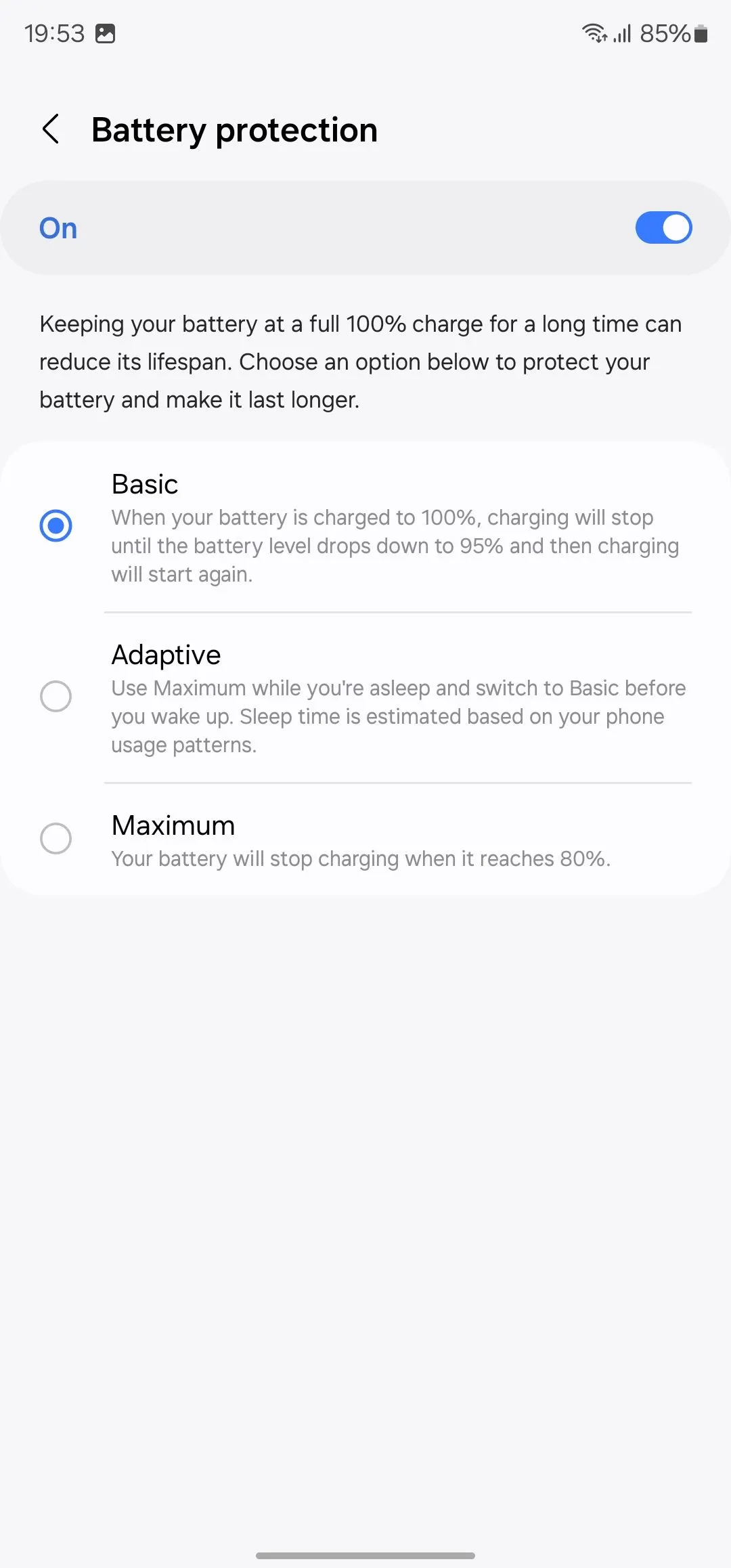 Cài đặt bảo vệ pin thích ứng trên Samsung Galaxy giúp tối ưu hóa chu kỳ sạc