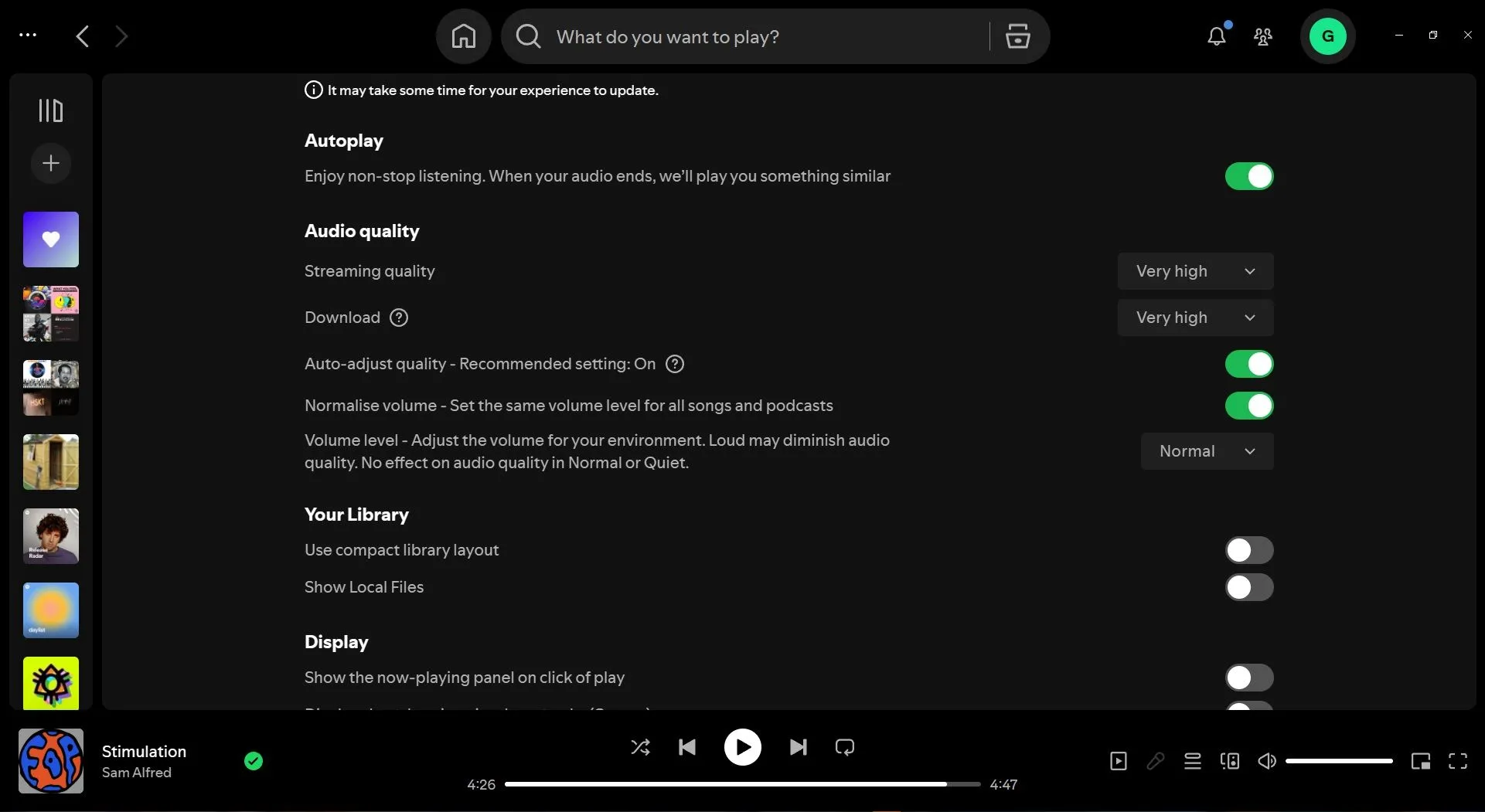 Cài đặt chuẩn hóa âm lượng trên Spotify với các tùy chọn âm lượng khác nhau