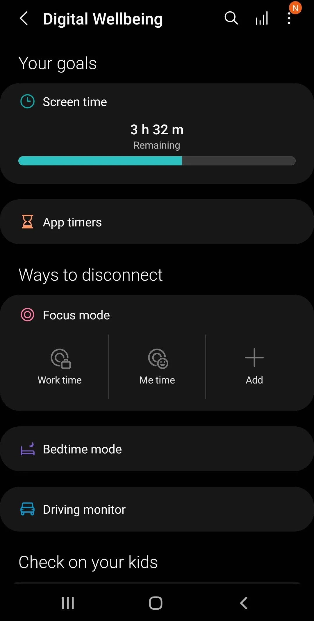 Cài đặt Digital Wellbeing trên Android, thể hiện phần quản lý thời gian sử dụng ứng dụng.