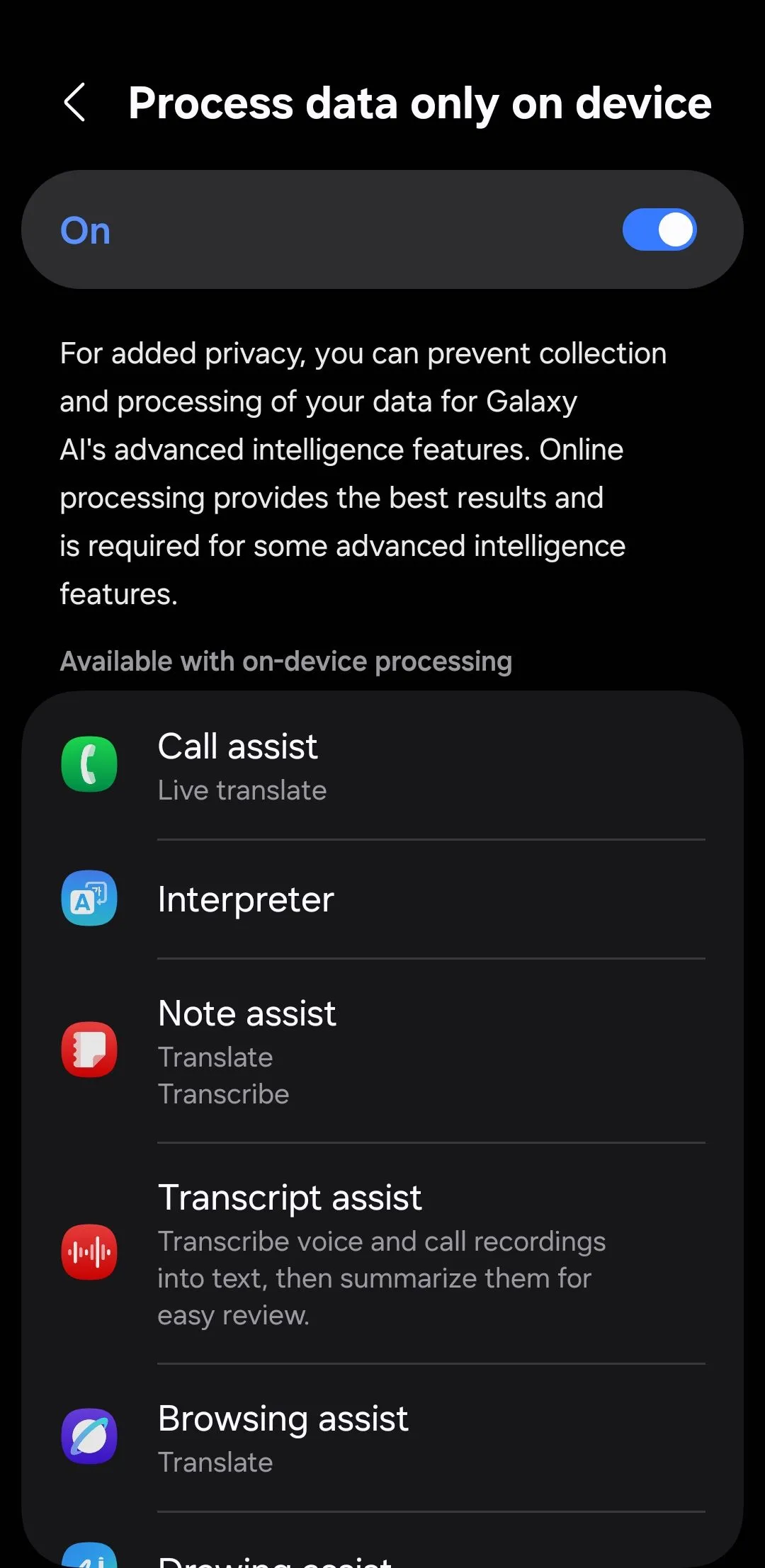 Cài đặt Galaxy AI trên Samsung, tùy chọn xử lý dữ liệu trực tiếp trên thiết bị để tăng cường bảo mật.