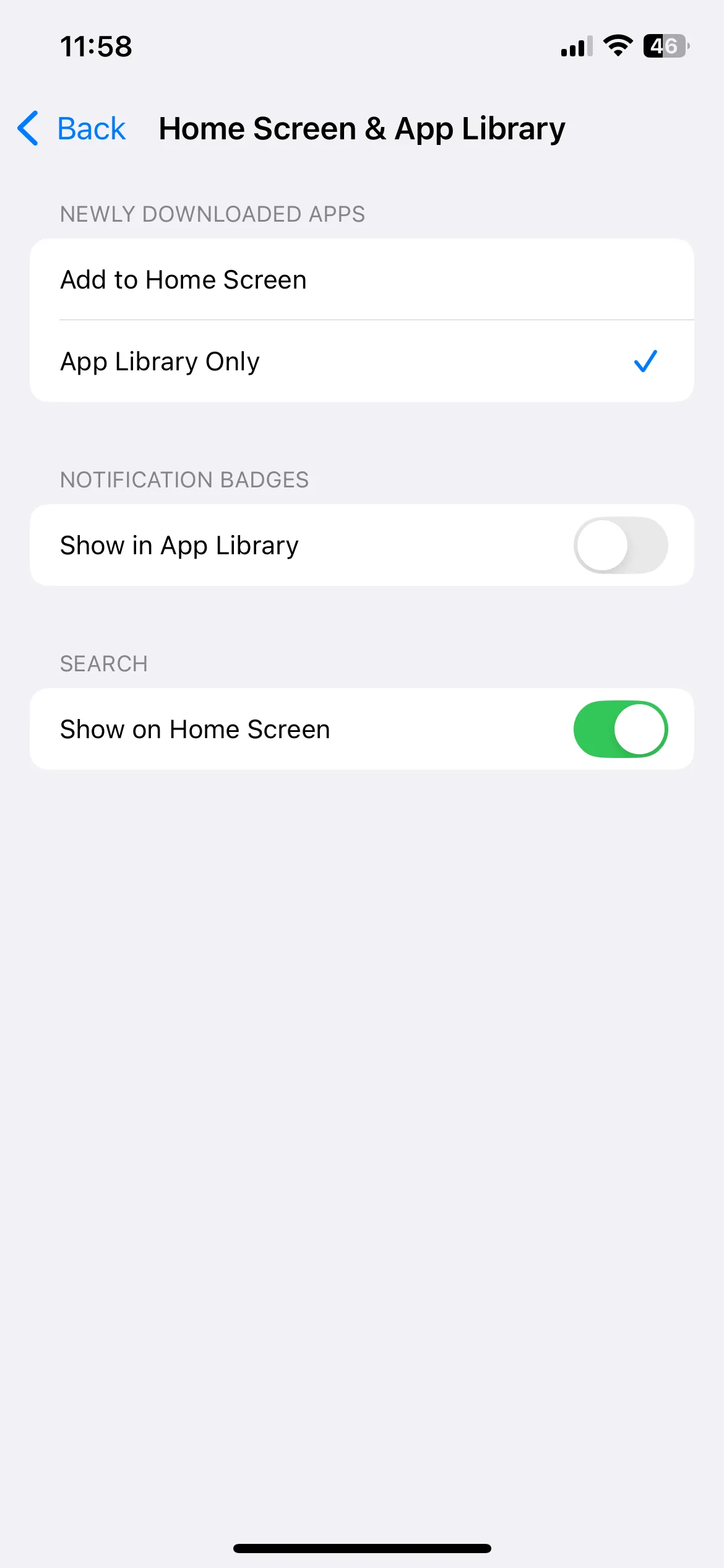 Cài đặt màn hình chính iPhone với tùy chọn App Library Only cho ứng dụng mới tải về