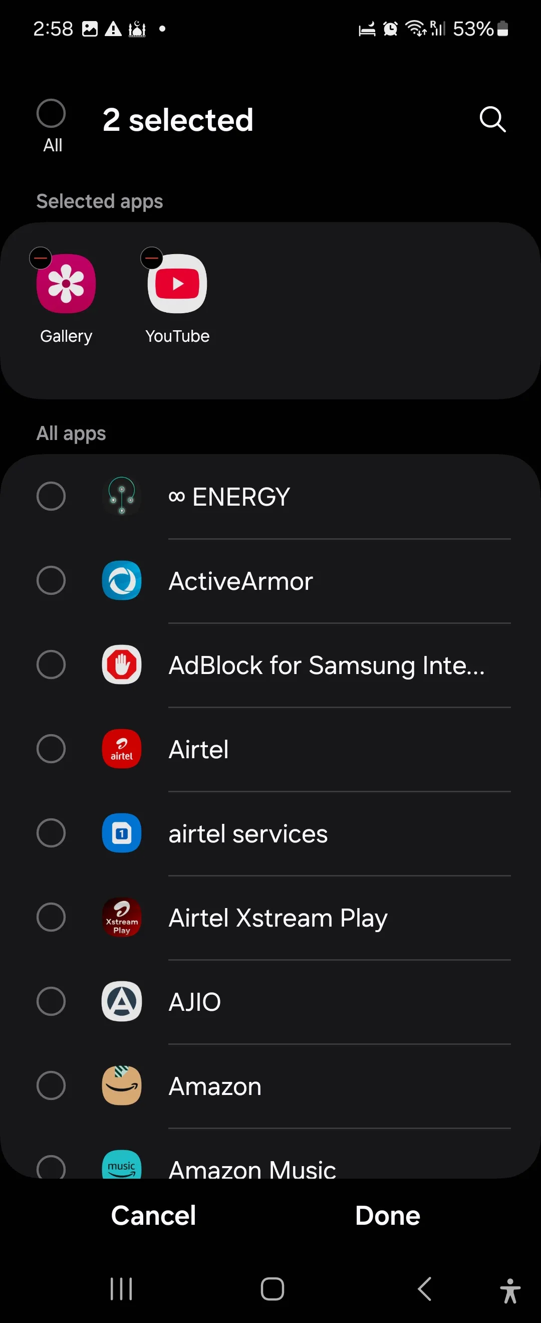 Cài đặt routine tự động xoay màn hình trong Samsung Modes and Routines, cho phép kích hoạt khi mở các ứng dụng như Gallery hoặc YouTube.