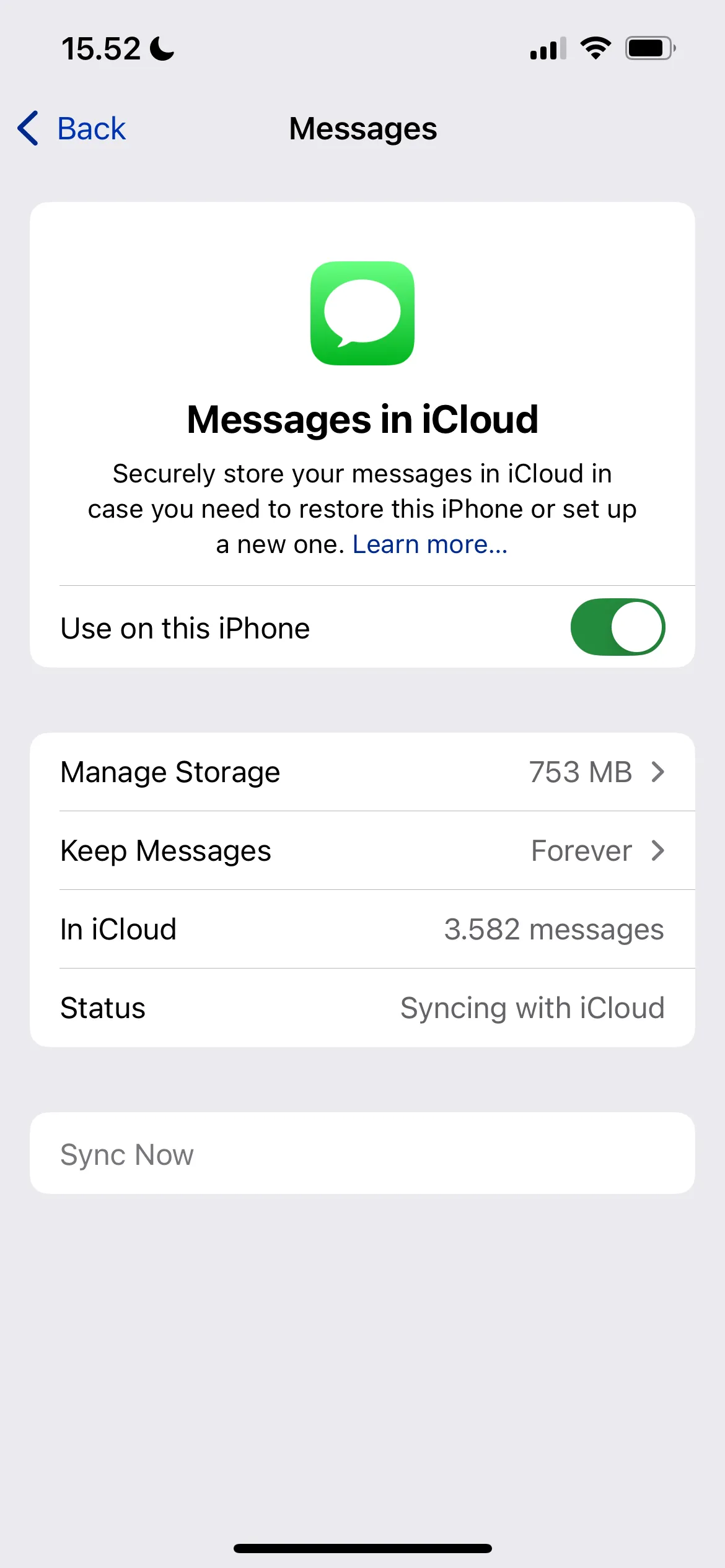 Cài đặt Tin nhắn trong iCloud trên iOS cho phép tắt đồng bộ