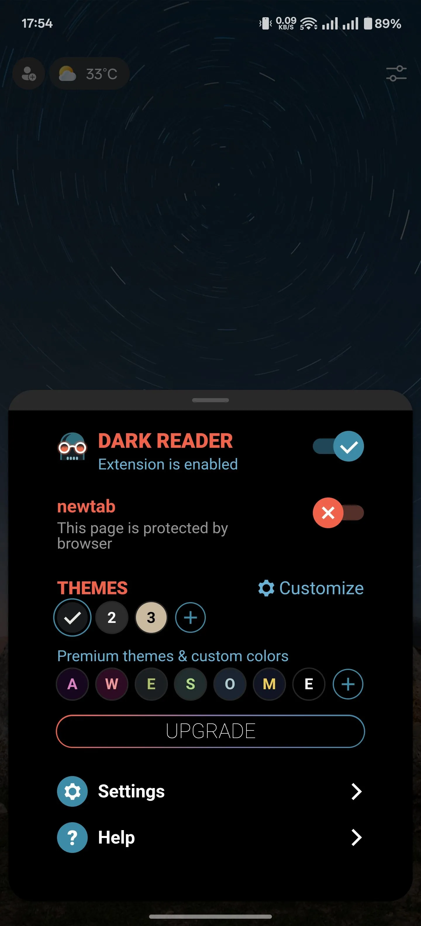 Cài đặt tùy chỉnh cho tiện ích Dark Reader trên Microsoft Edge Android