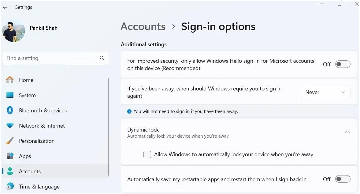 Cài đặt tùy chọn đăng nhập trong ứng dụng Cài đặt Windows 11