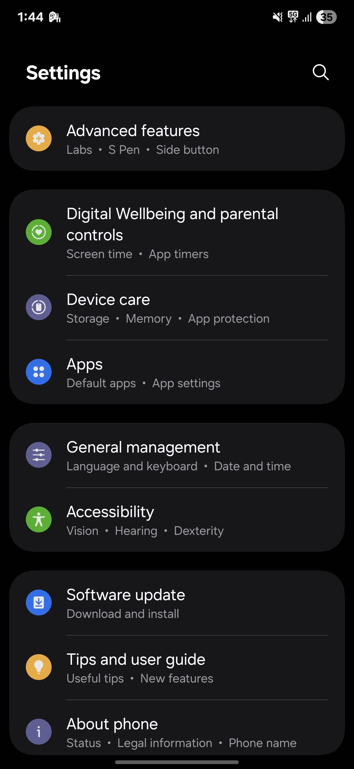 Chăm sóc thiết bị trong menu cài đặt Samsung