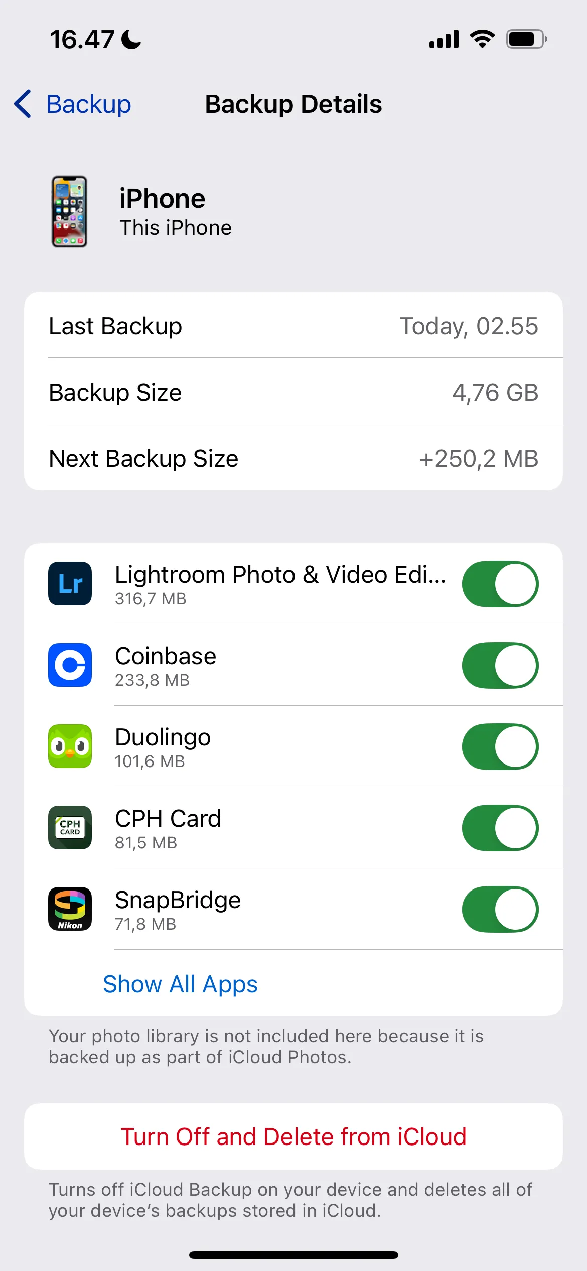 Chi tiết sao lưu iCloud cho từng ứng dụng trên iPhone