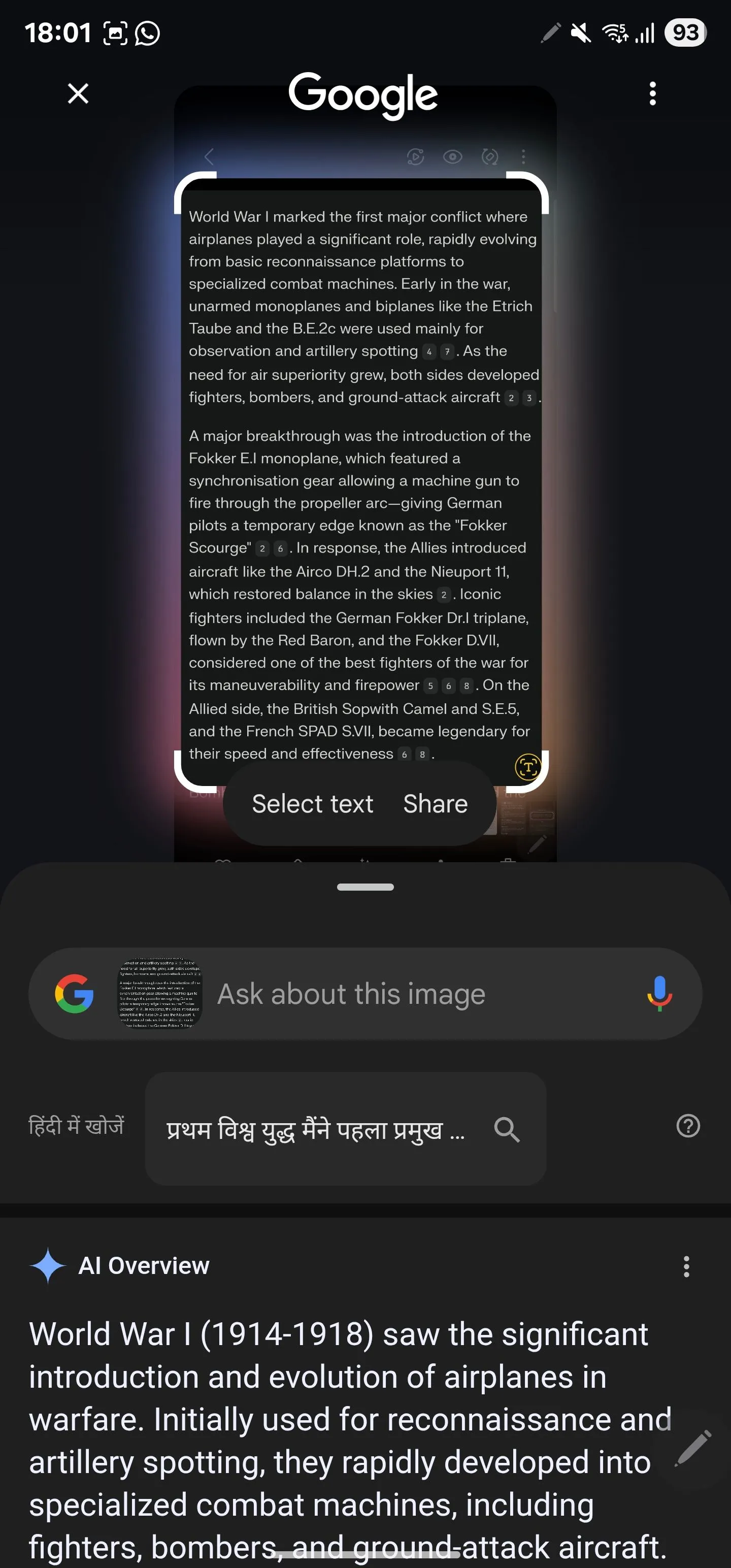 Chọn văn bản để tóm tắt bằng Circle to Search.
