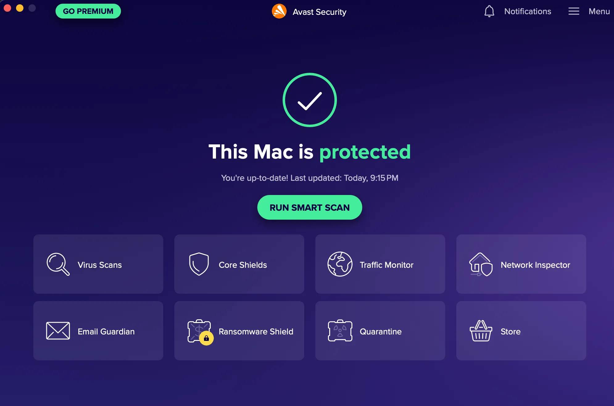 Chương trình diệt virus Avast đang chạy trên hệ điều hành macOS