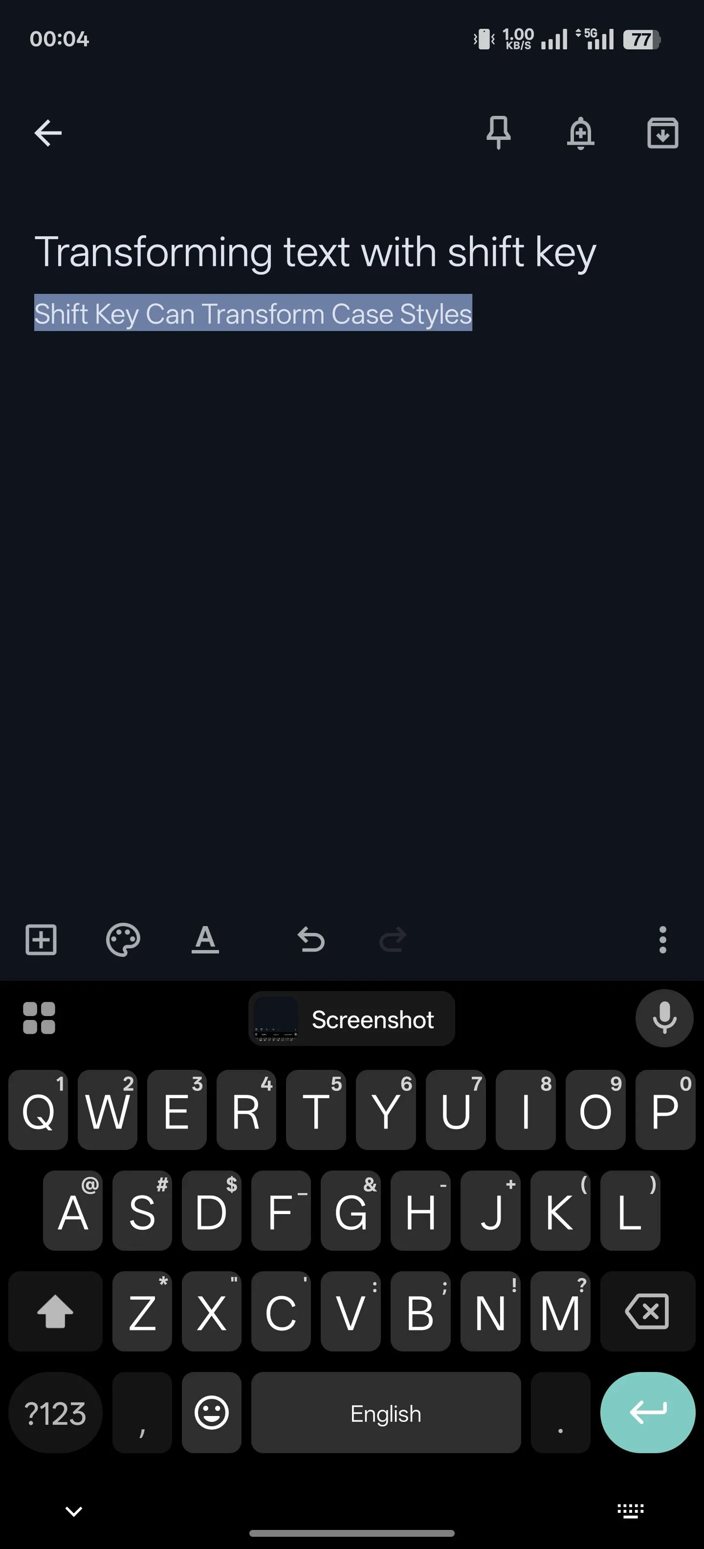 Chuyển đổi kiểu chữ (in hoa, in thường, chữ cái đầu viết hoa) bằng phím Shift trong Gboard.