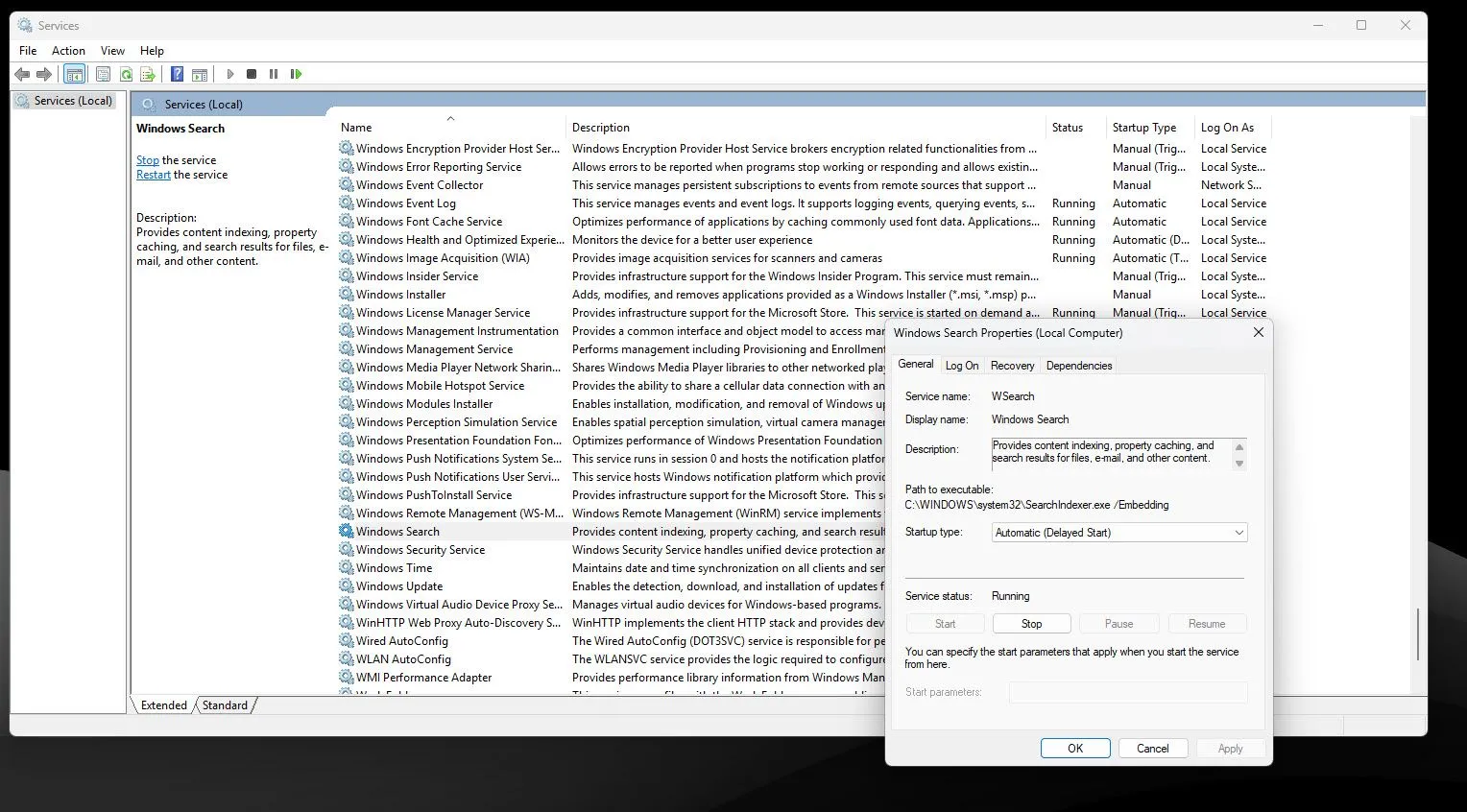 Cửa sổ thuộc tính của một dịch vụ trong ứng dụng Services (Dịch vụ) của Windows, minh họa cách dừng và vô hiệu hóa dịch vụ.