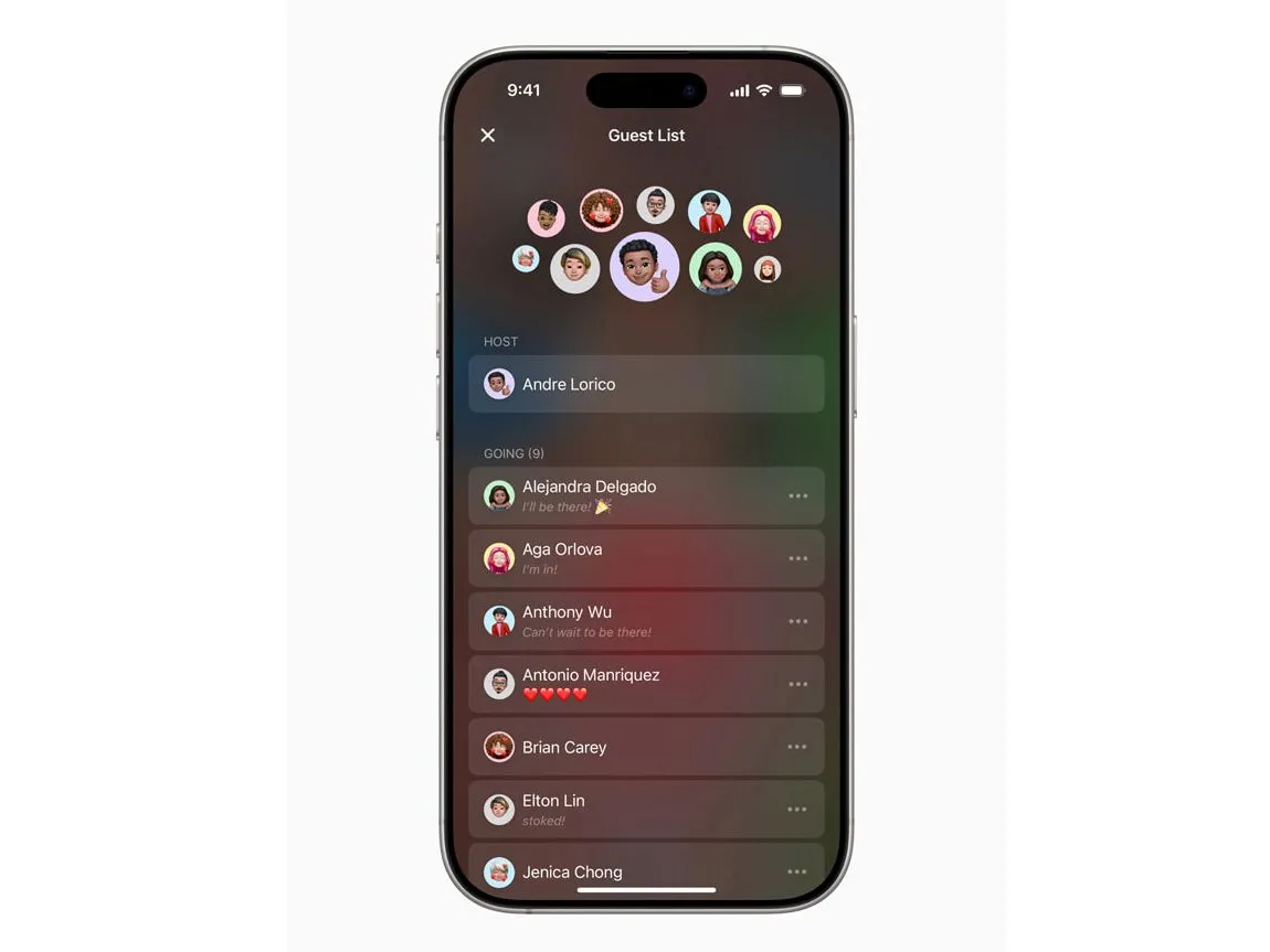 Danh sách khách mời và giao diện tạo lời mời trong ứng dụng Apple Invites.