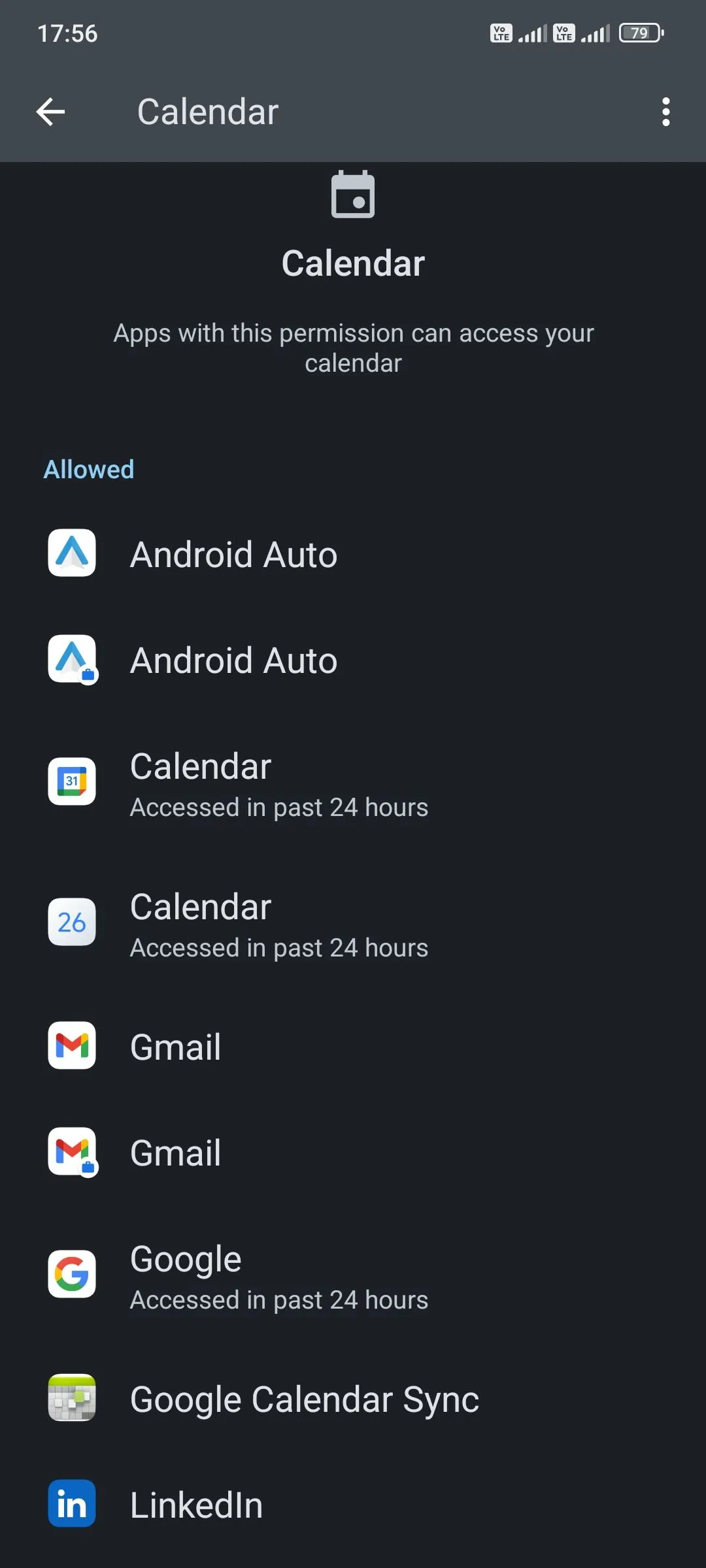 Danh sách ứng dụng có quyền truy cập lịch trên Android